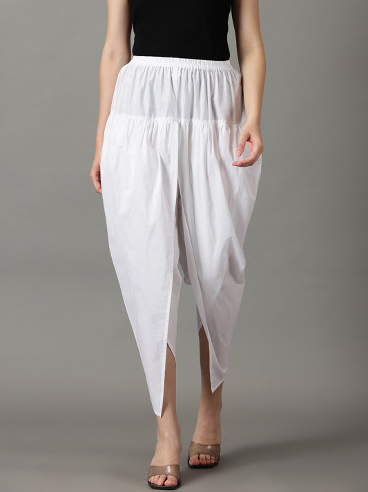 Women White Solid Viscose Cotton Dhoti Pant