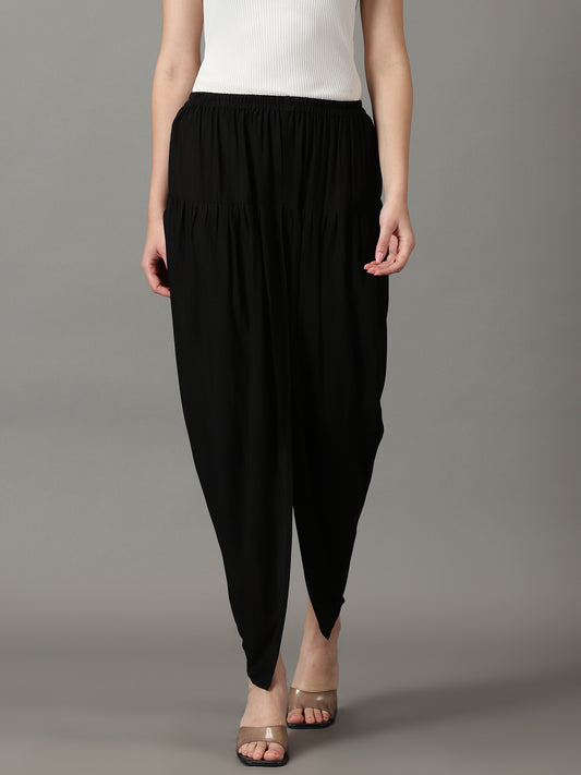 Women Black Solid Viscose Rayon Dhoti Pant