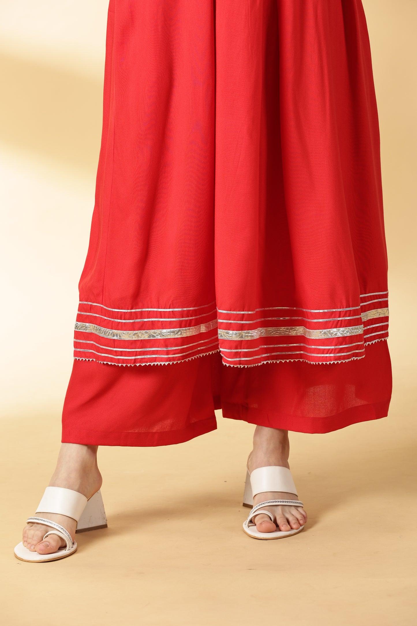 Women Red Anarkali Kurta With Palazzo &Dupatta