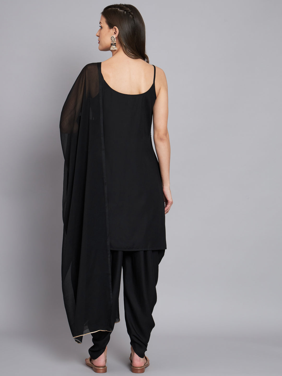 Black Rayon Kurta With Dhoti & Dupatta