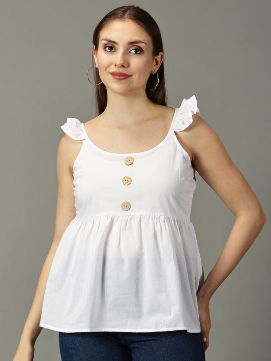 Women White Cotton Ruffled Top