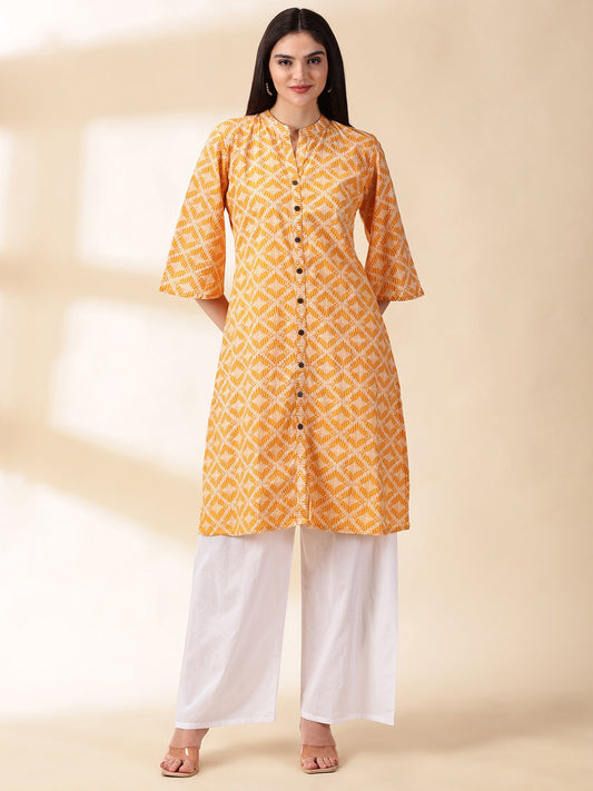 Women Yellow Printed Cotton Kurta