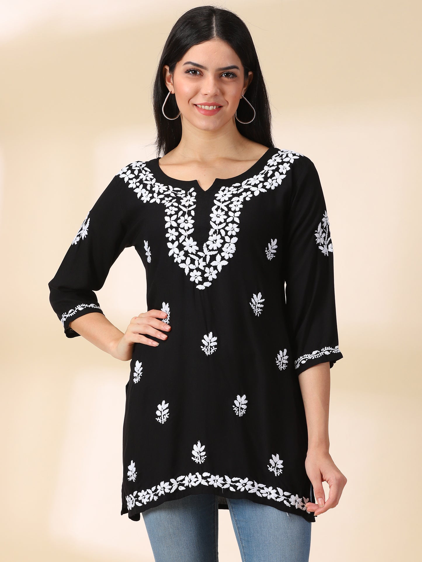 Chikankari Black Rayon Kurta