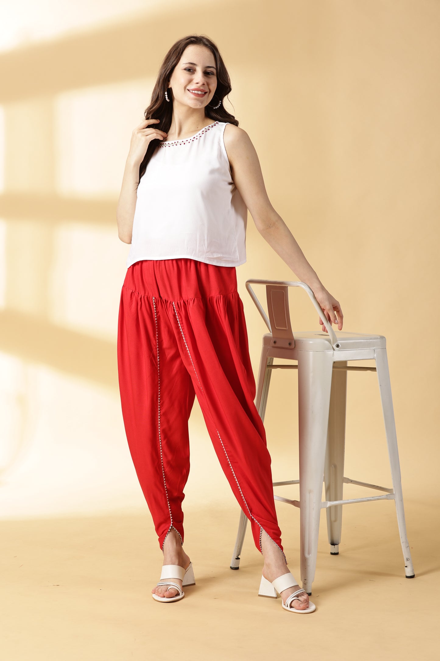 Women Red Reyon Dhoti