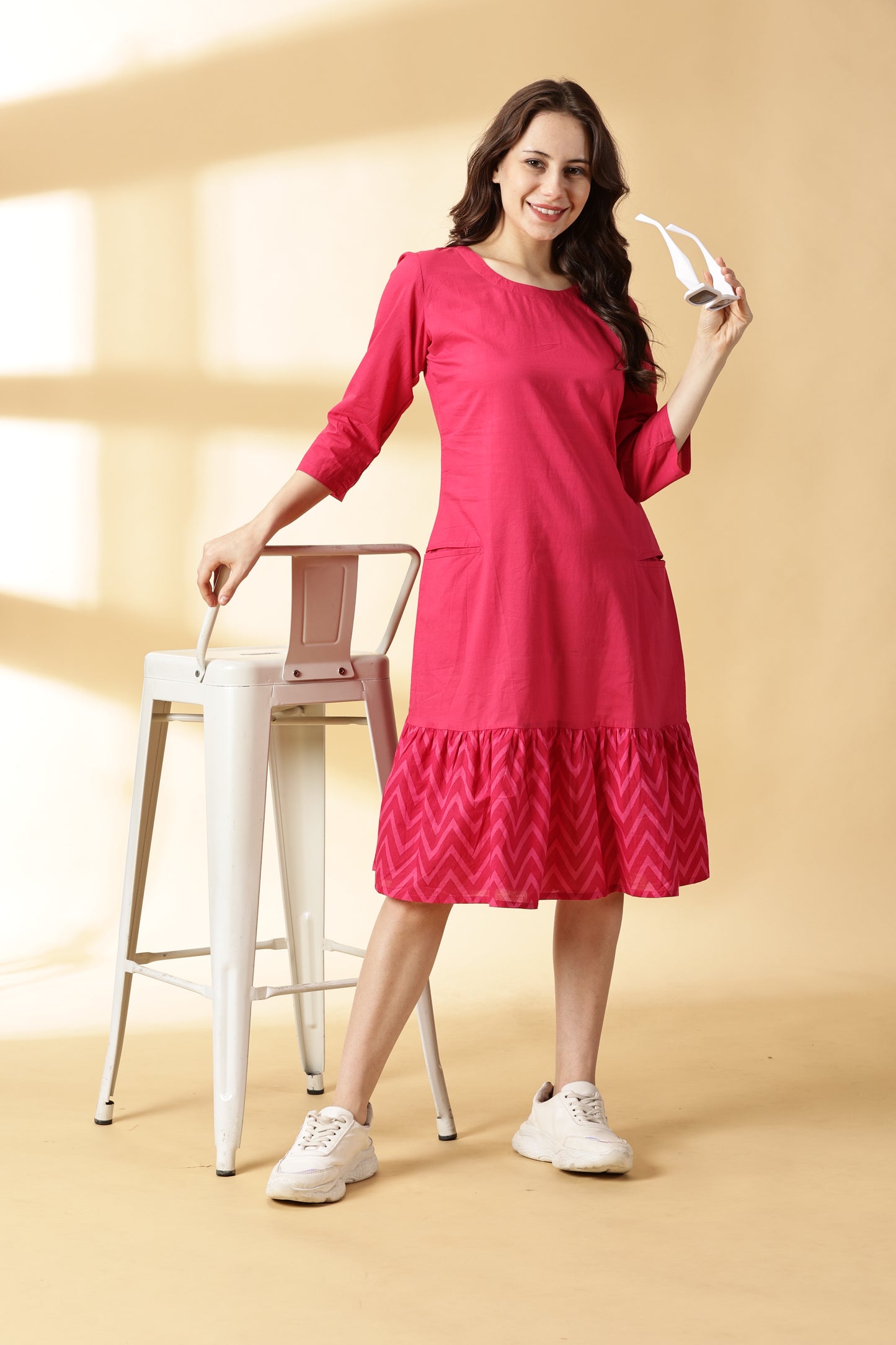 Women Pink Cotton Kurta