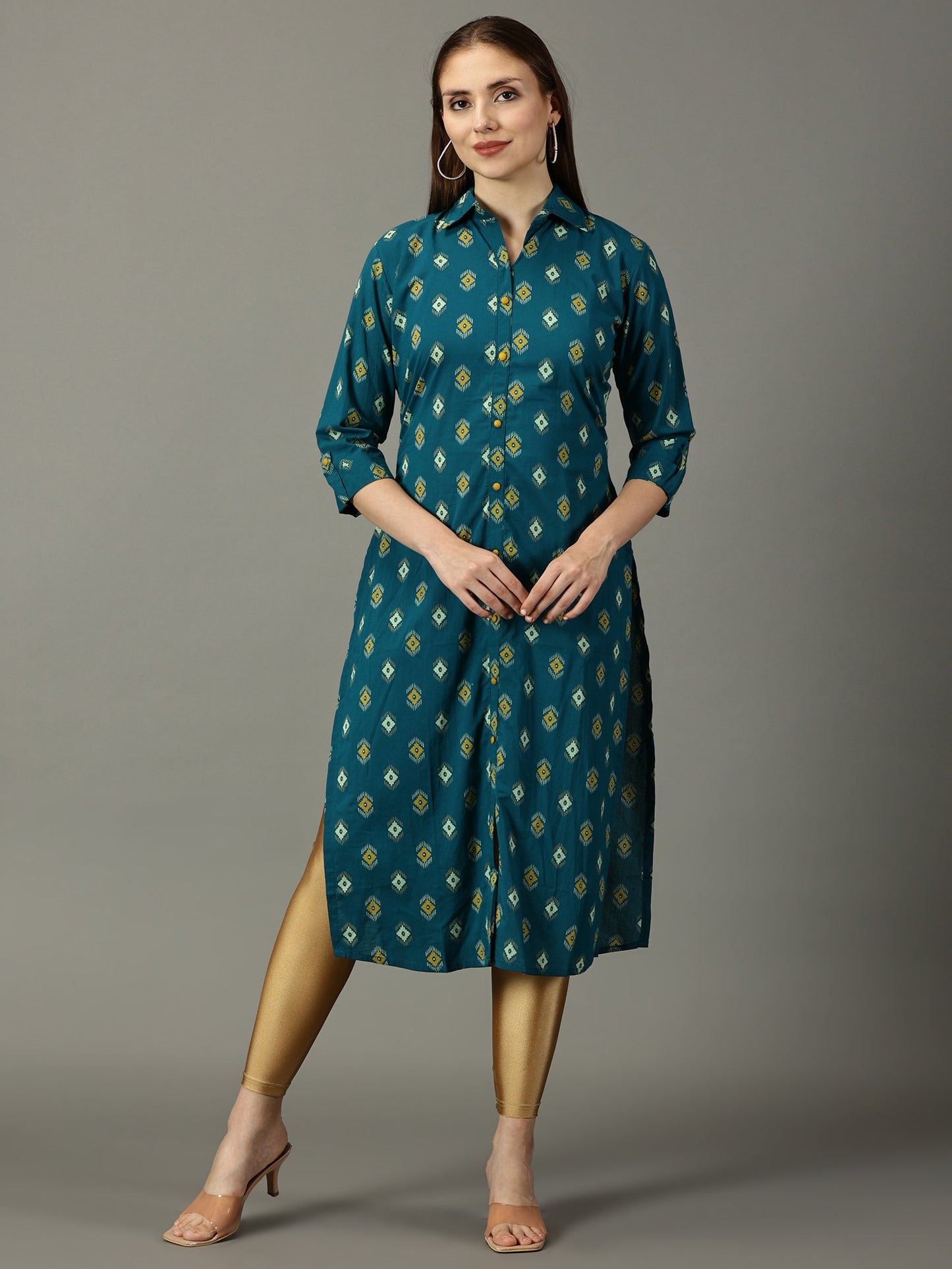 Women Green Printed Cotton Kurta