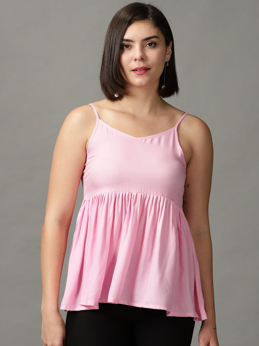 Pink Rayon Sholder Strip A Line Top