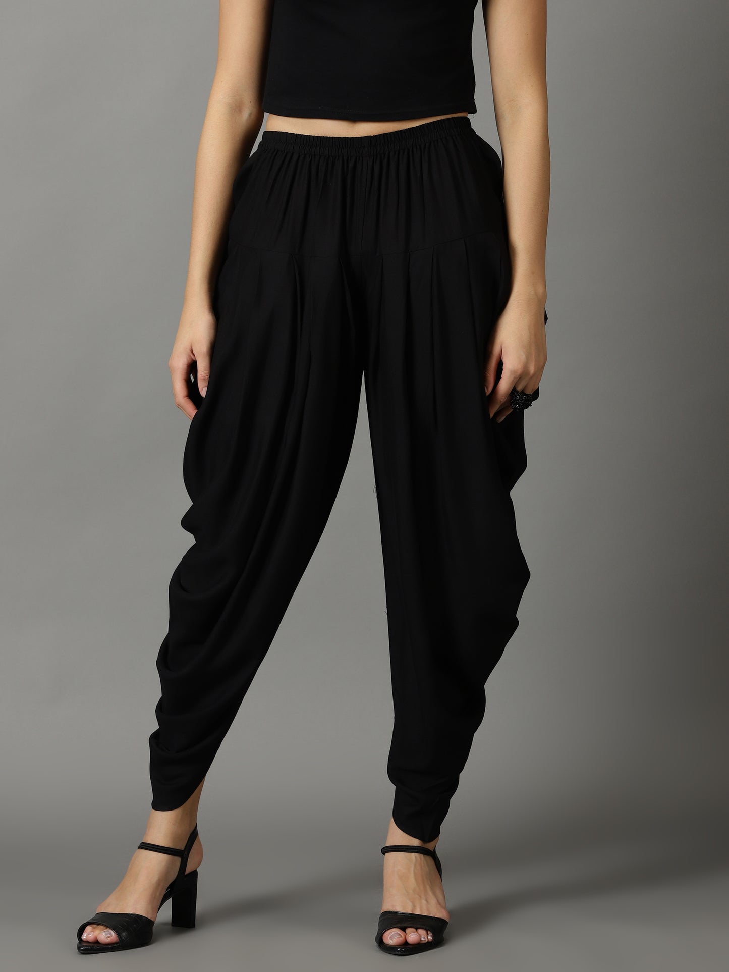 Women Black Rayon Dhoti Pant