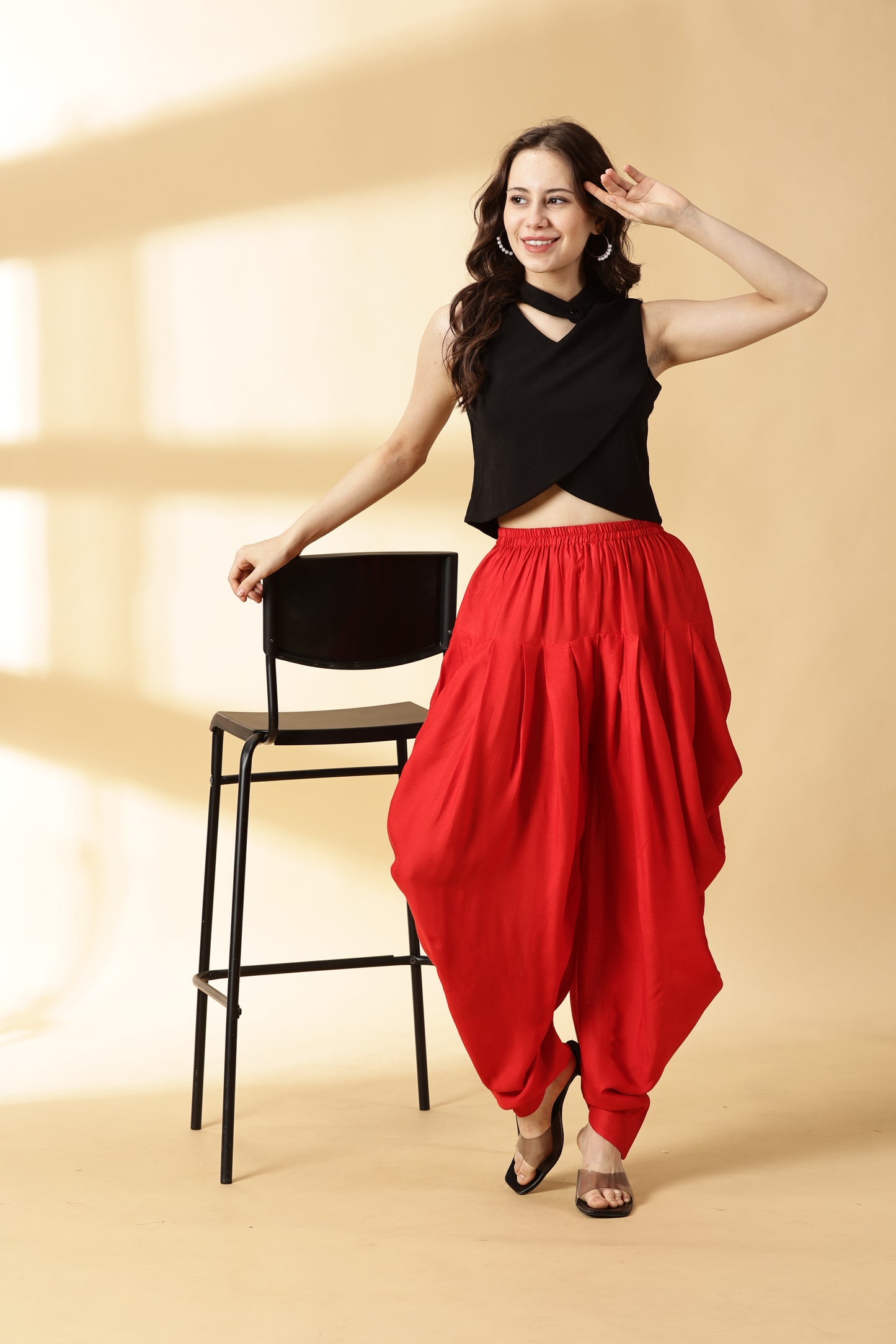 Women Red Reyon Dhoti