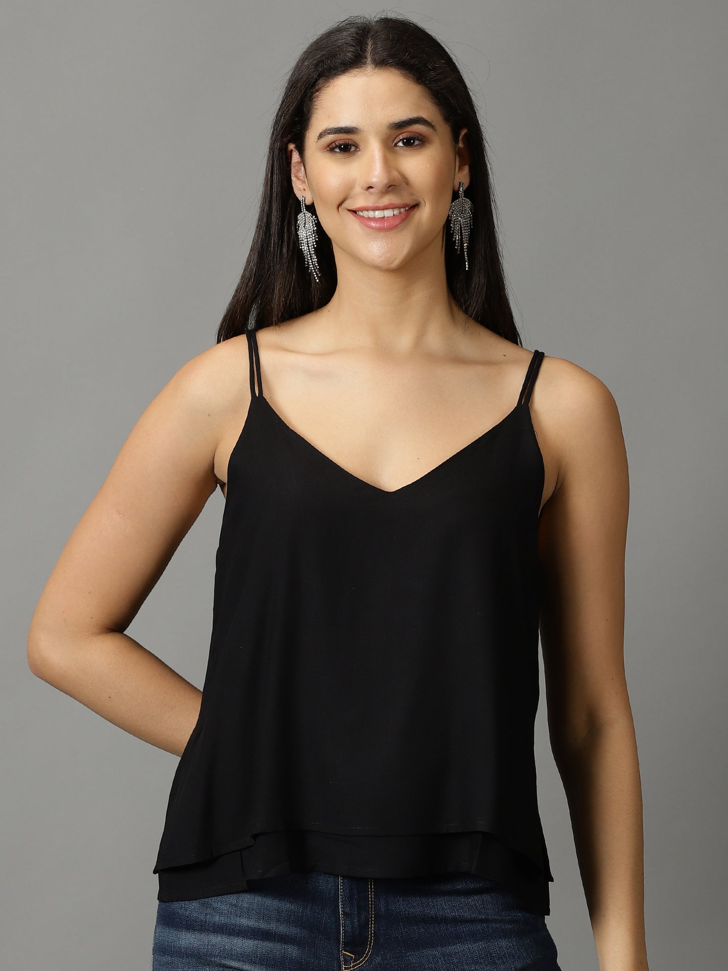 Women Black Solid Pure Rayon Top