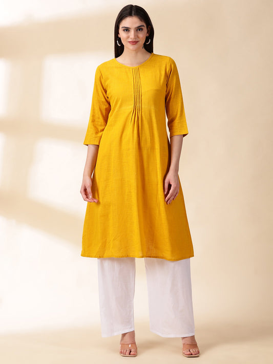 Women yellow Cotton Kurta With palazzos