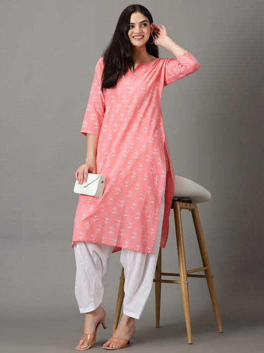 Pink Cotton Kurta With Salwar