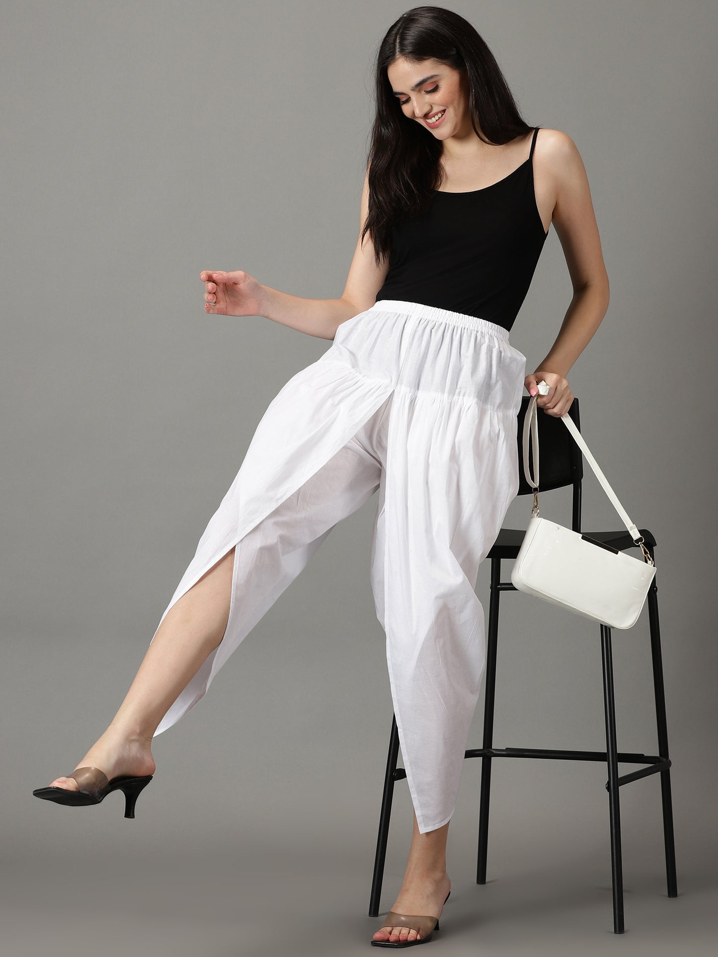 Women White Solid Viscose Cotton Dhoti Pant