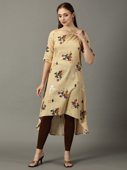 Women Yellow Floral Printed Cotton Kurta