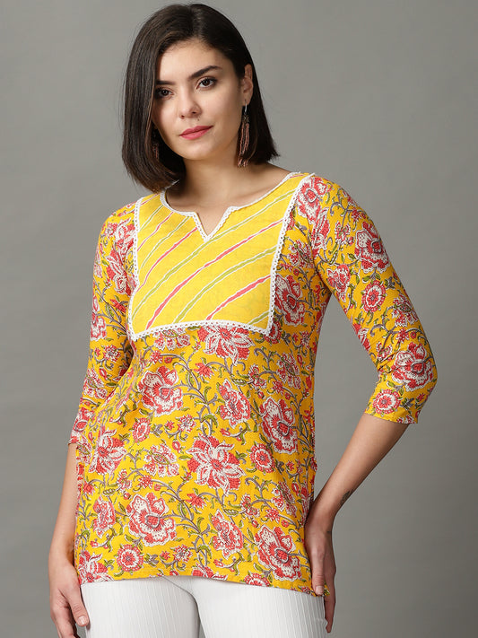 Yellow Printed Kurti