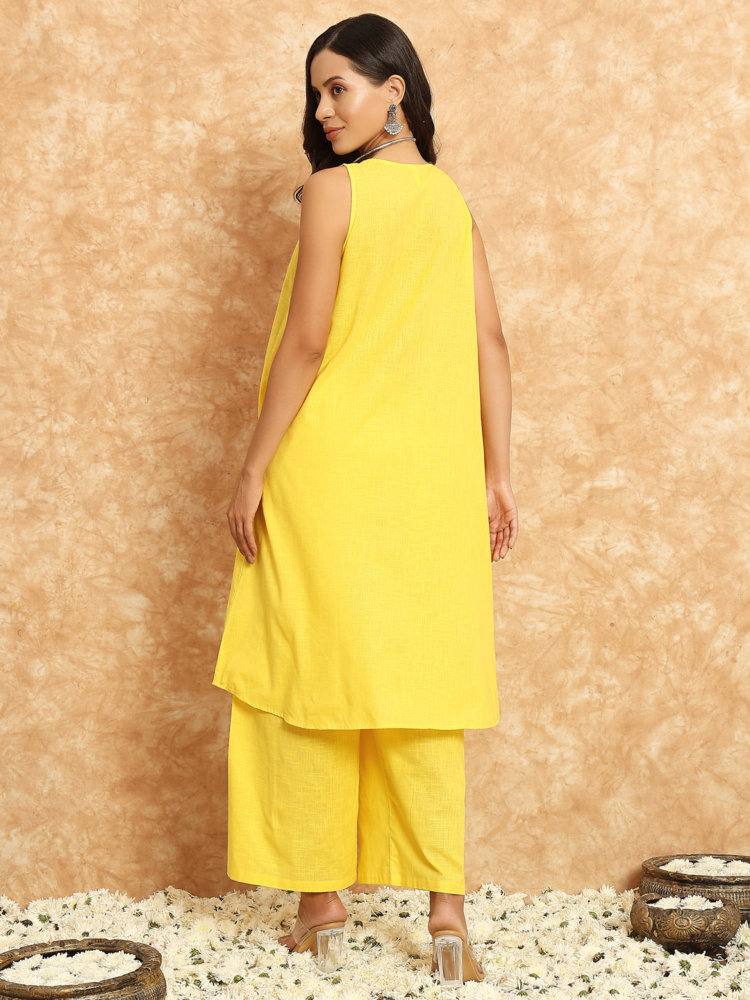 Yellow khadi cotton kurta set