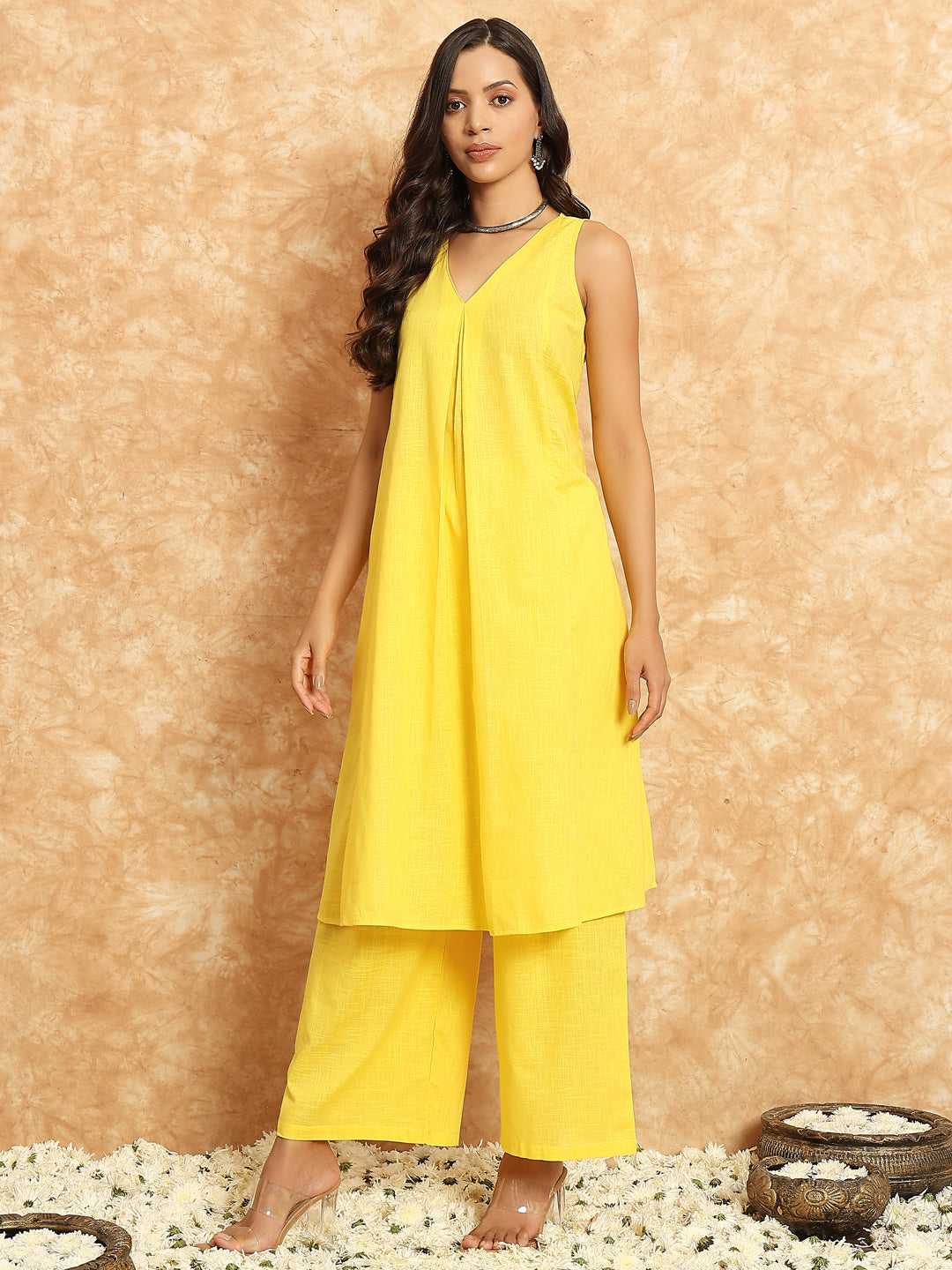 Yellow khadi cotton kurta set