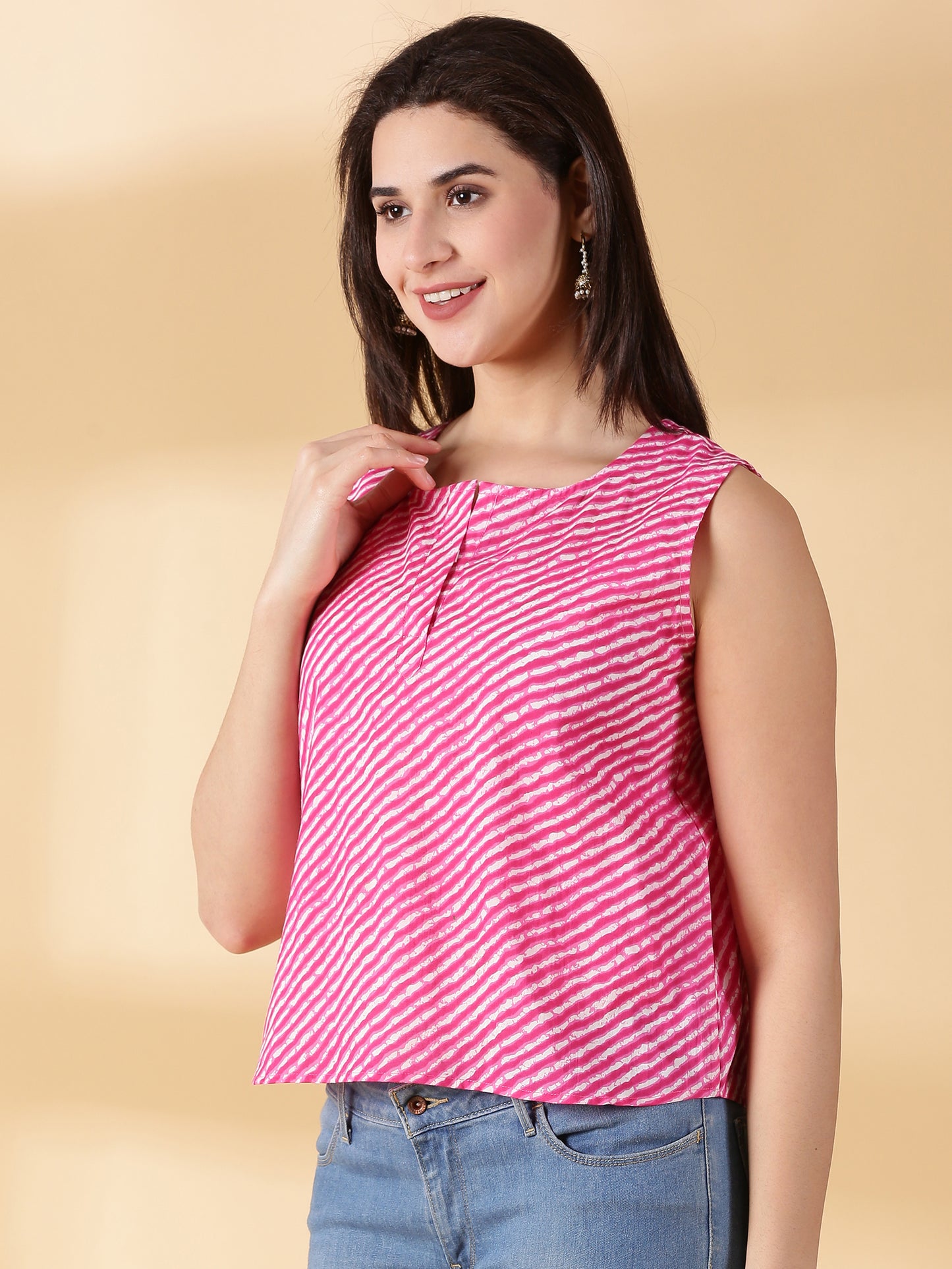 Women Pink Cotton Printed Top