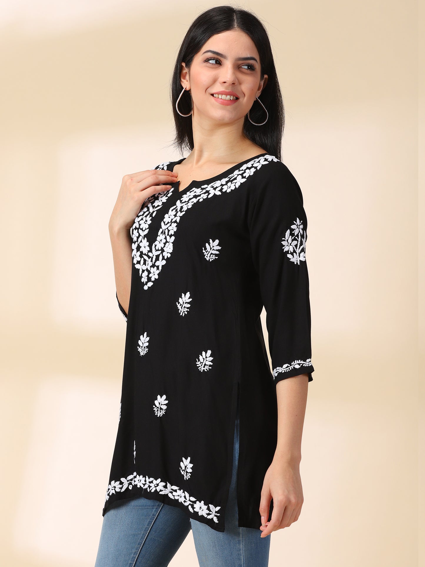 Chikankari Black Rayon Kurta