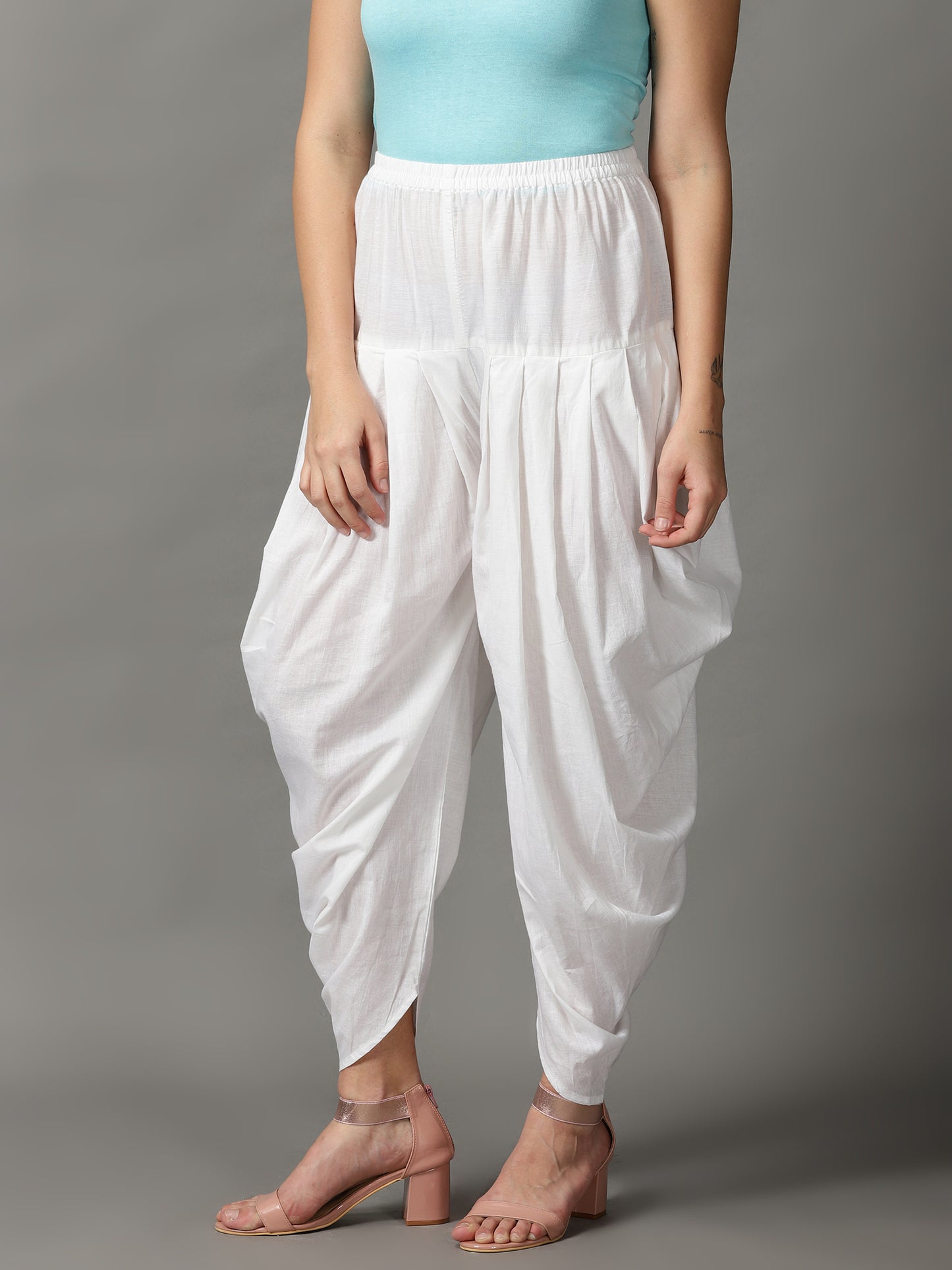 Women White Cotton Dhoti Pant