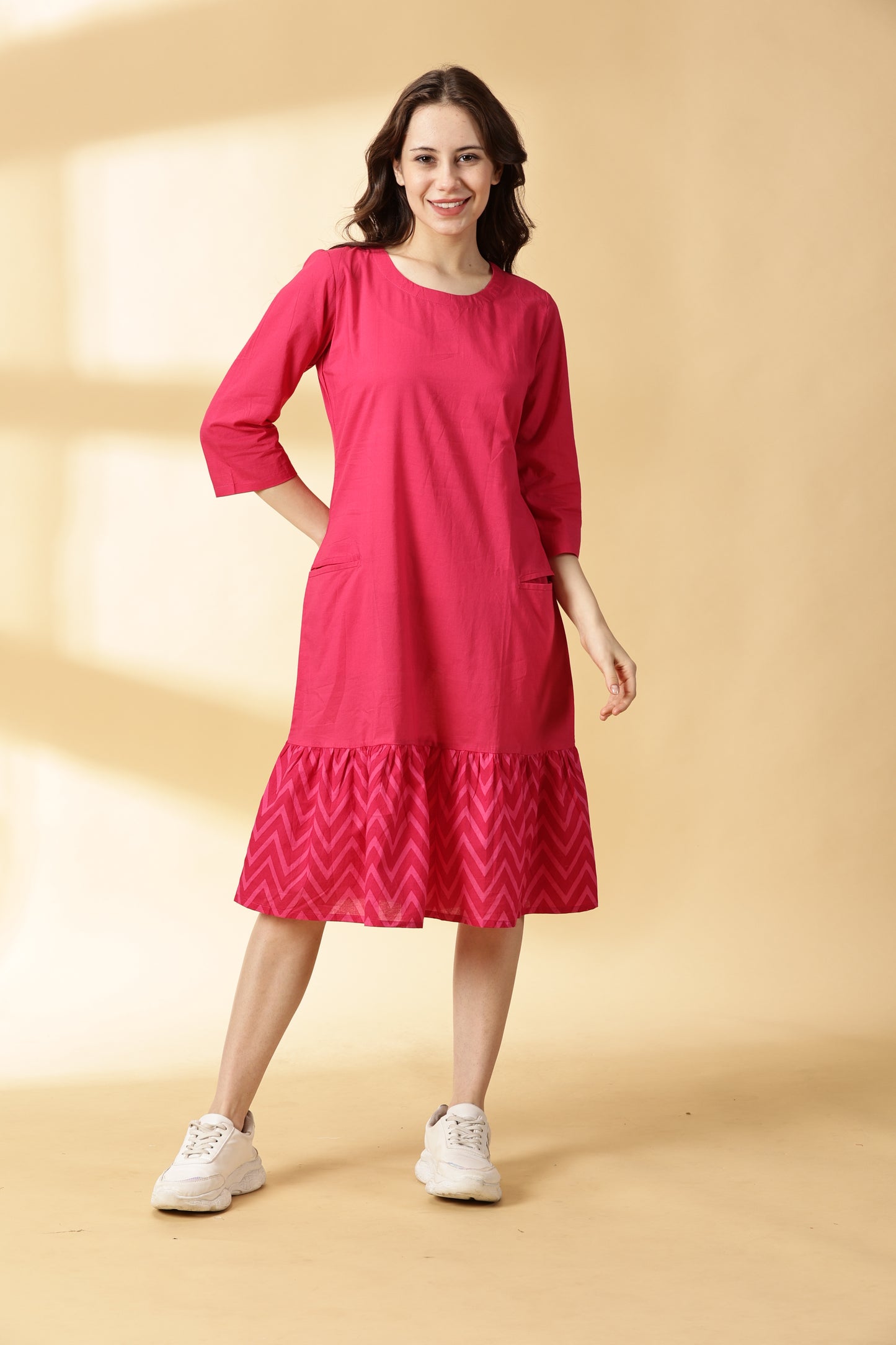 Women Pink Cotton Kurta