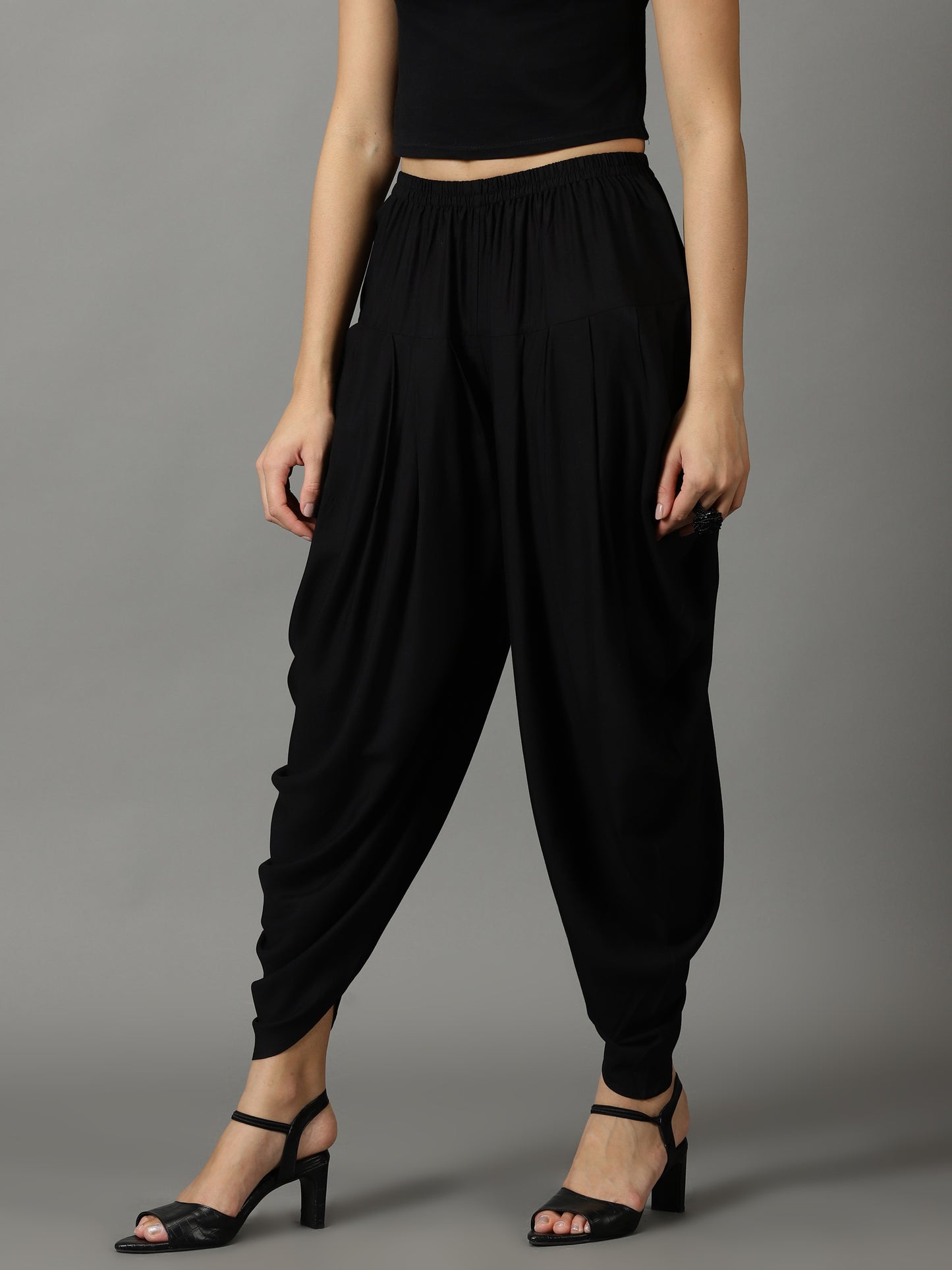 Women Black Rayon Dhoti Pant