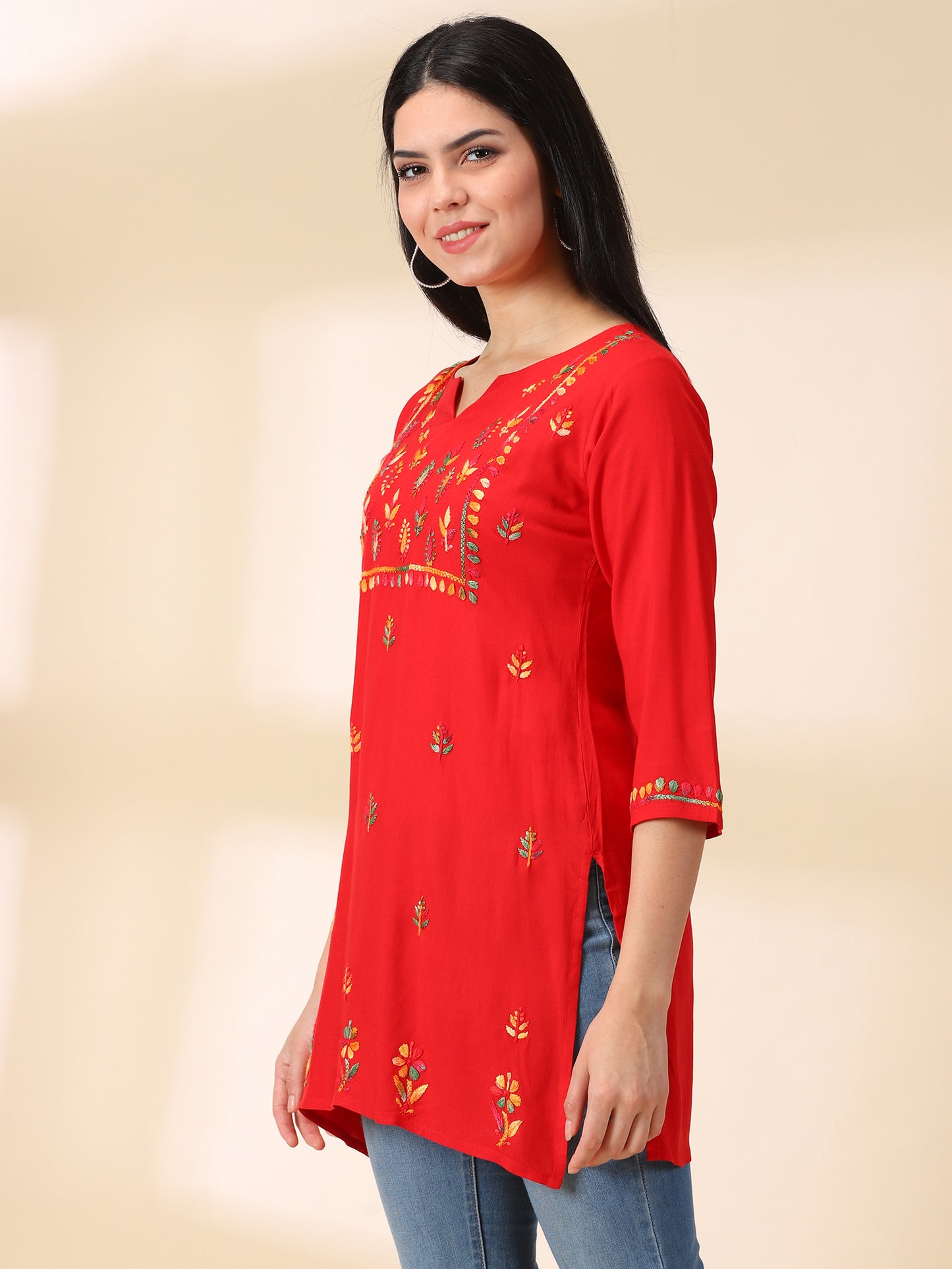 Chikankari Red Rayon Kurta