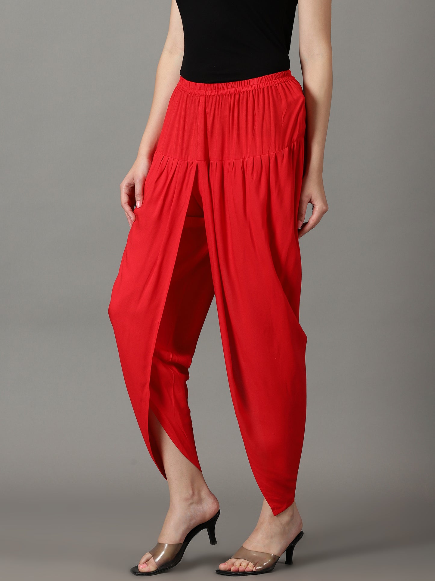 Women Red Solid Viscose Rayon Dhoti Pant