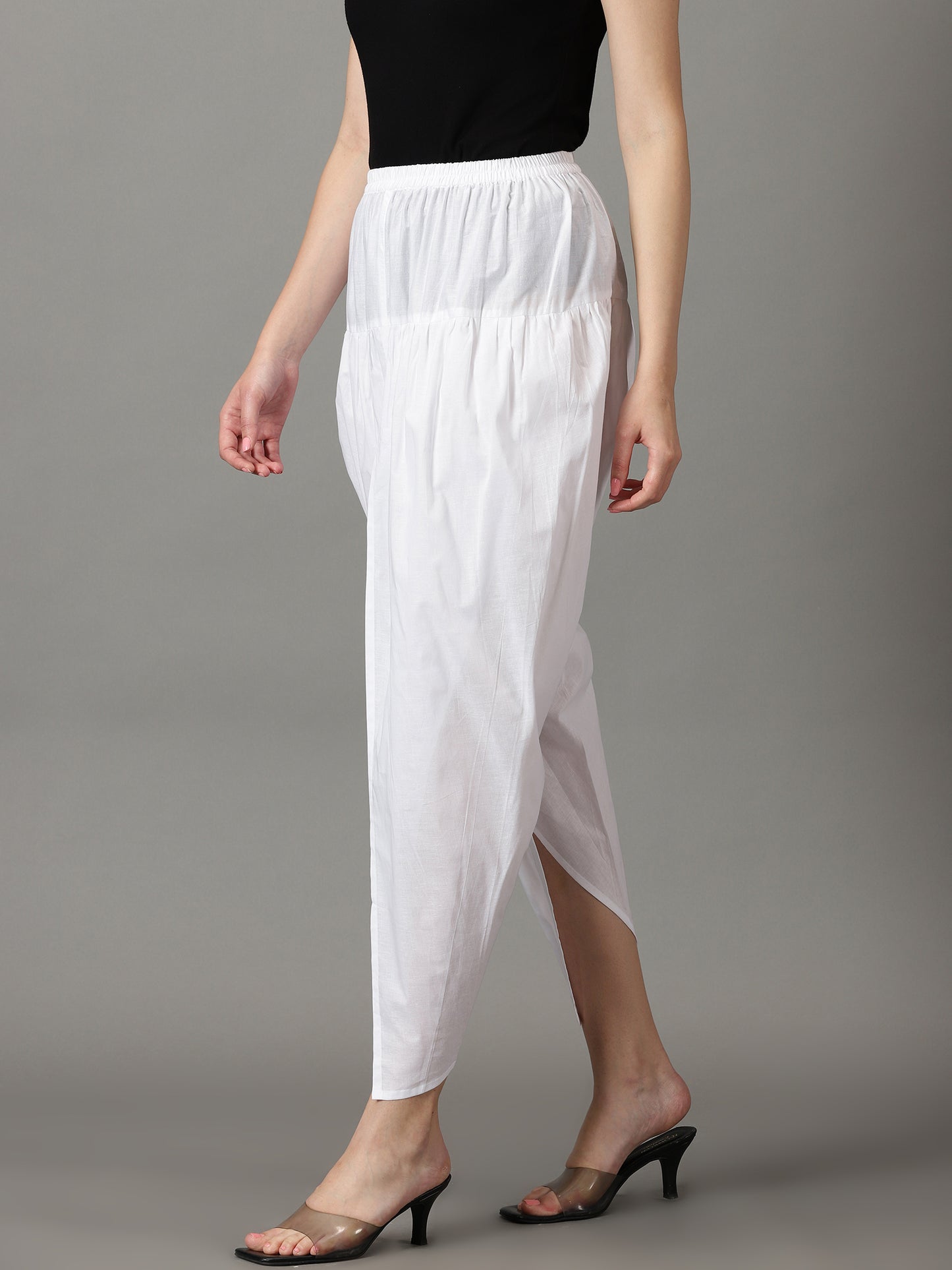 Women White Solid Viscose Cotton Dhoti Pant