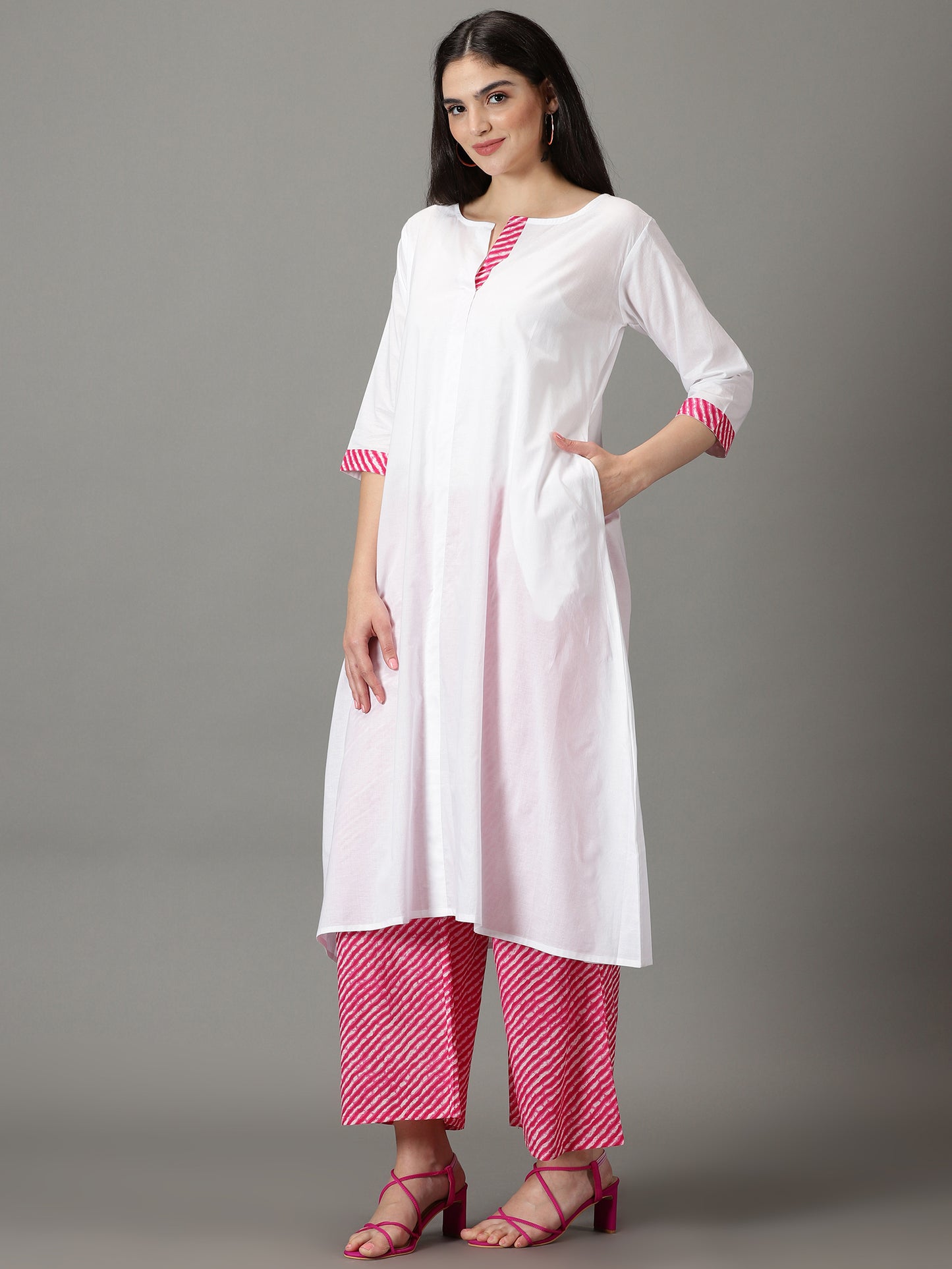 White Cotton A-Line Kurta With Palazzos