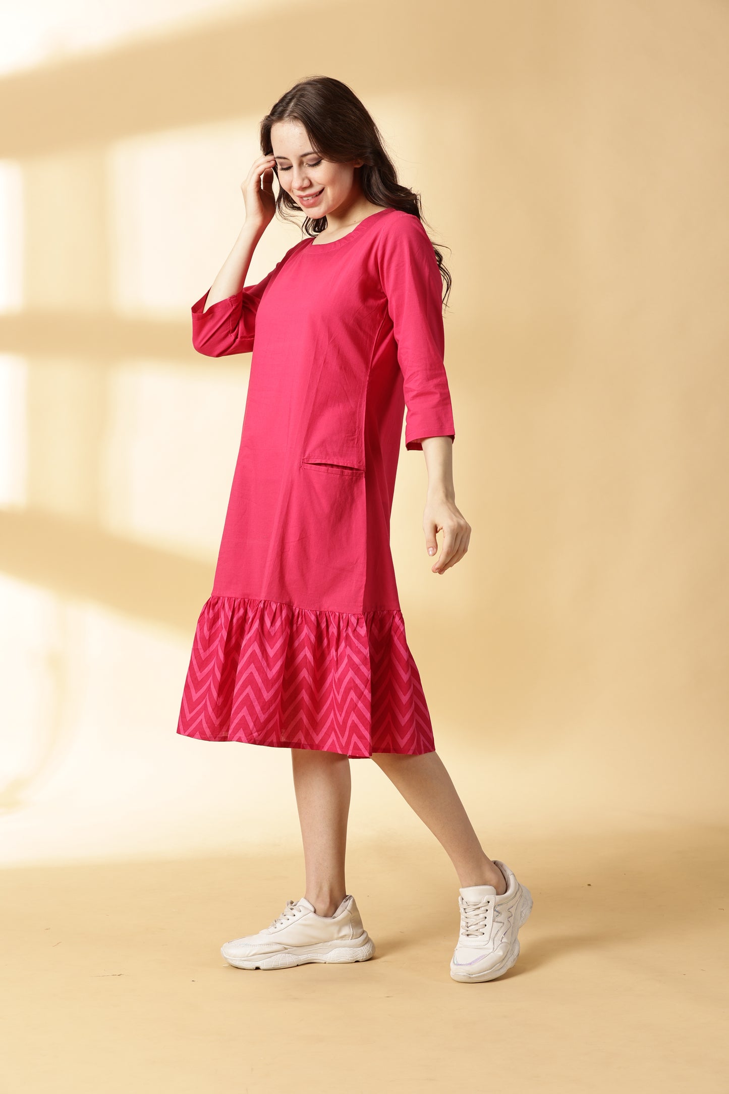 Women Pink Cotton Kurta