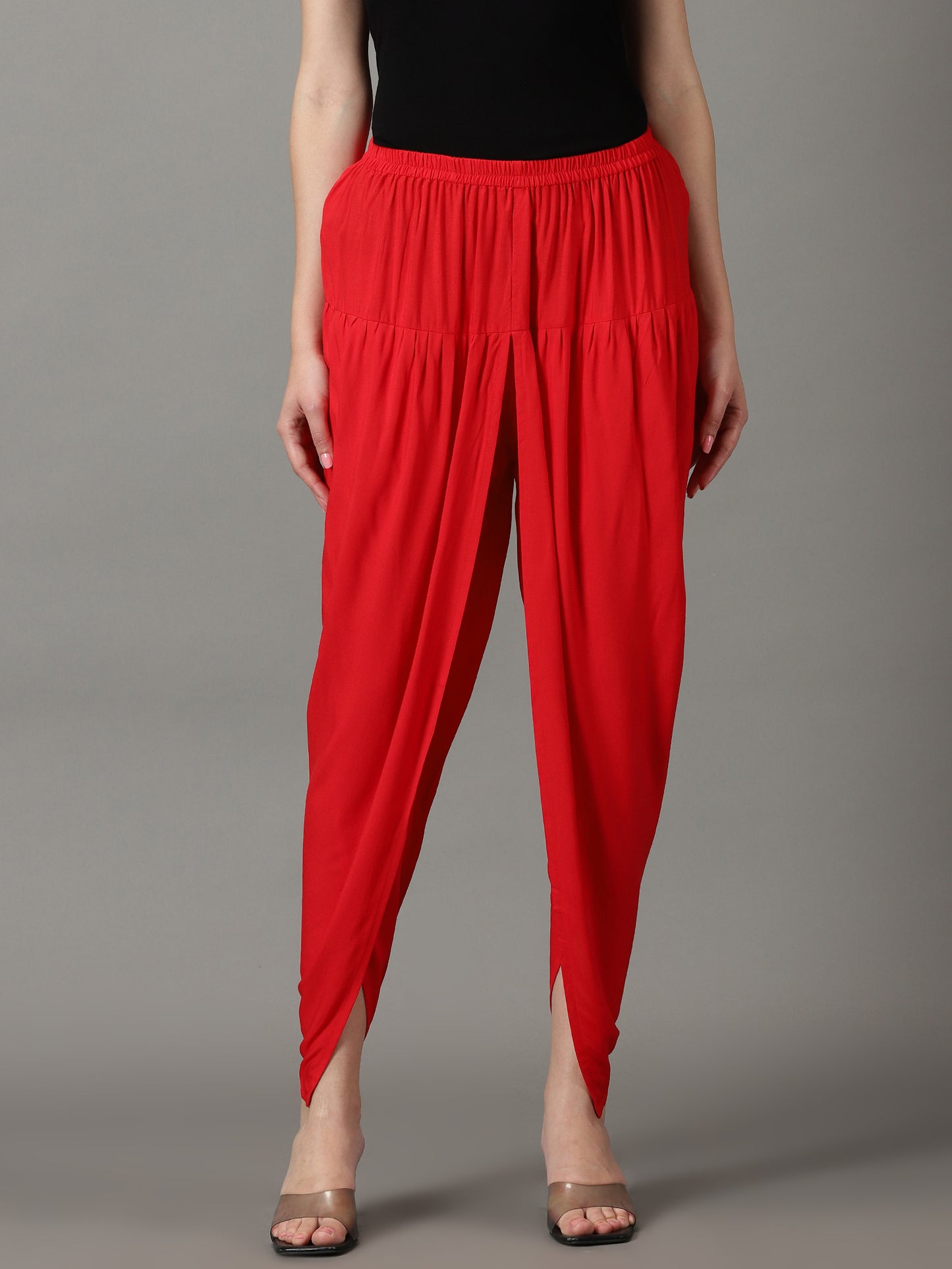 Women Red Solid Viscose Rayon Dhoti Pant