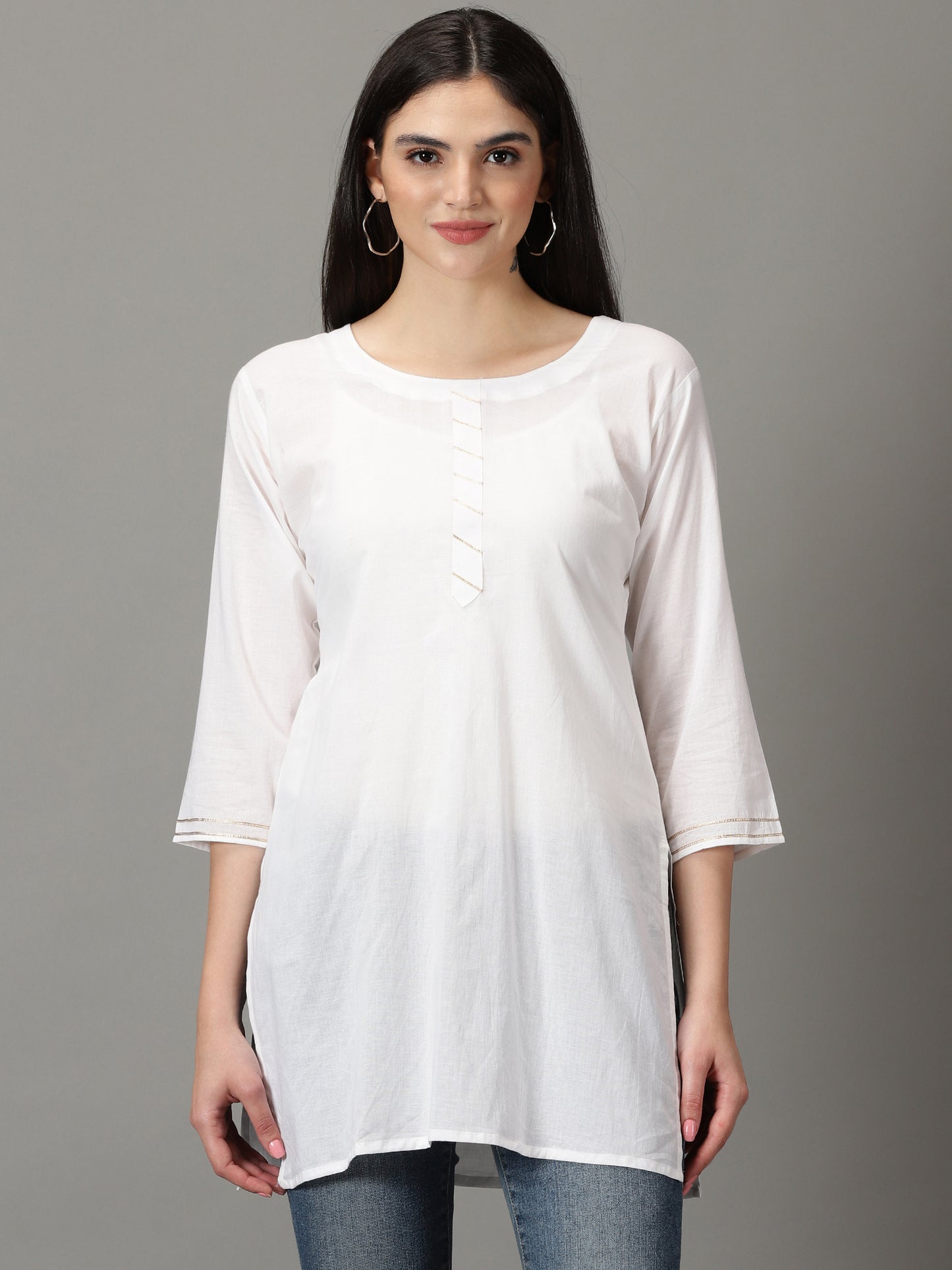 White Solid Cotton Kurta