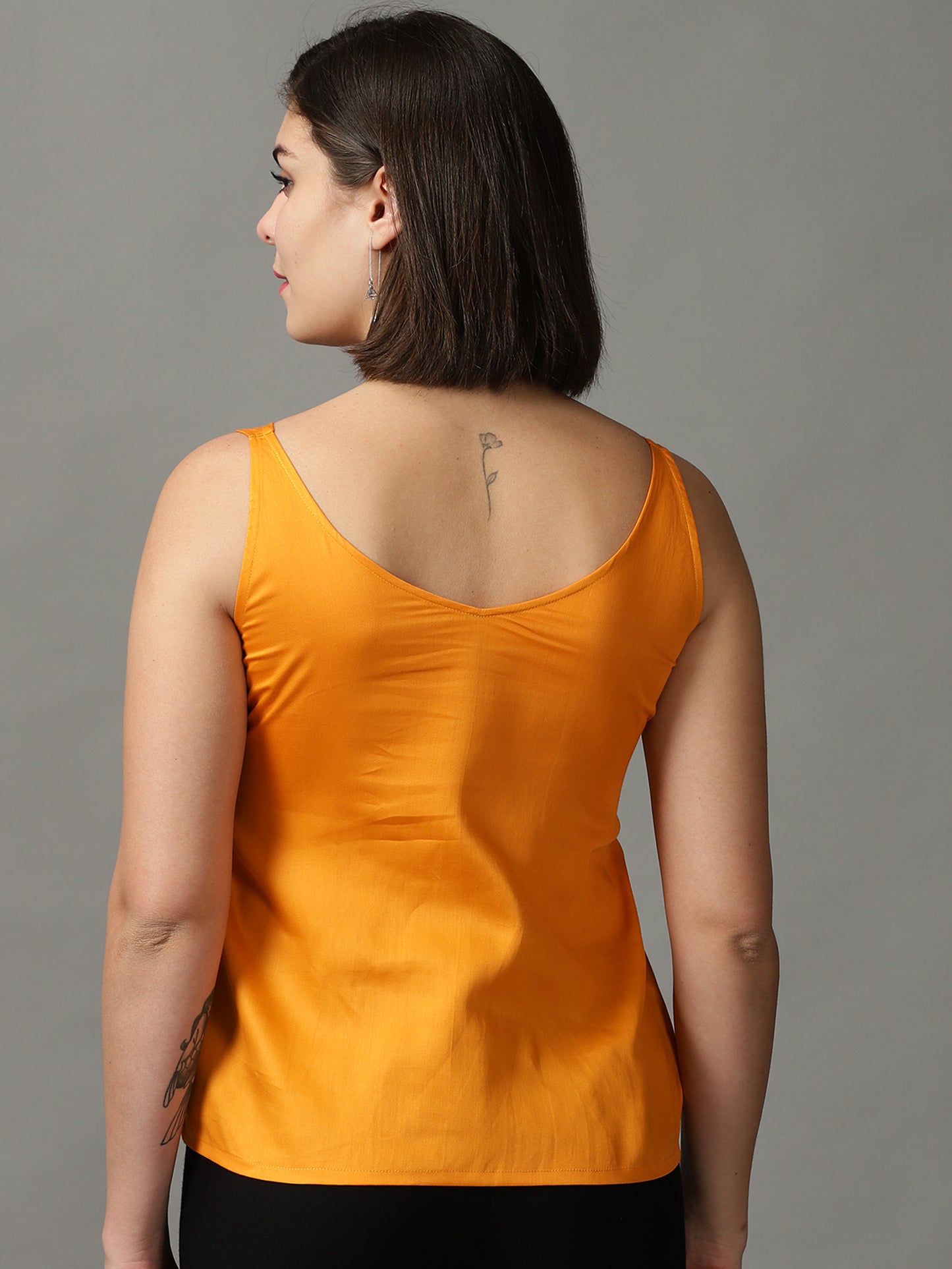 Women Mustard V Neck Sleeveless Top