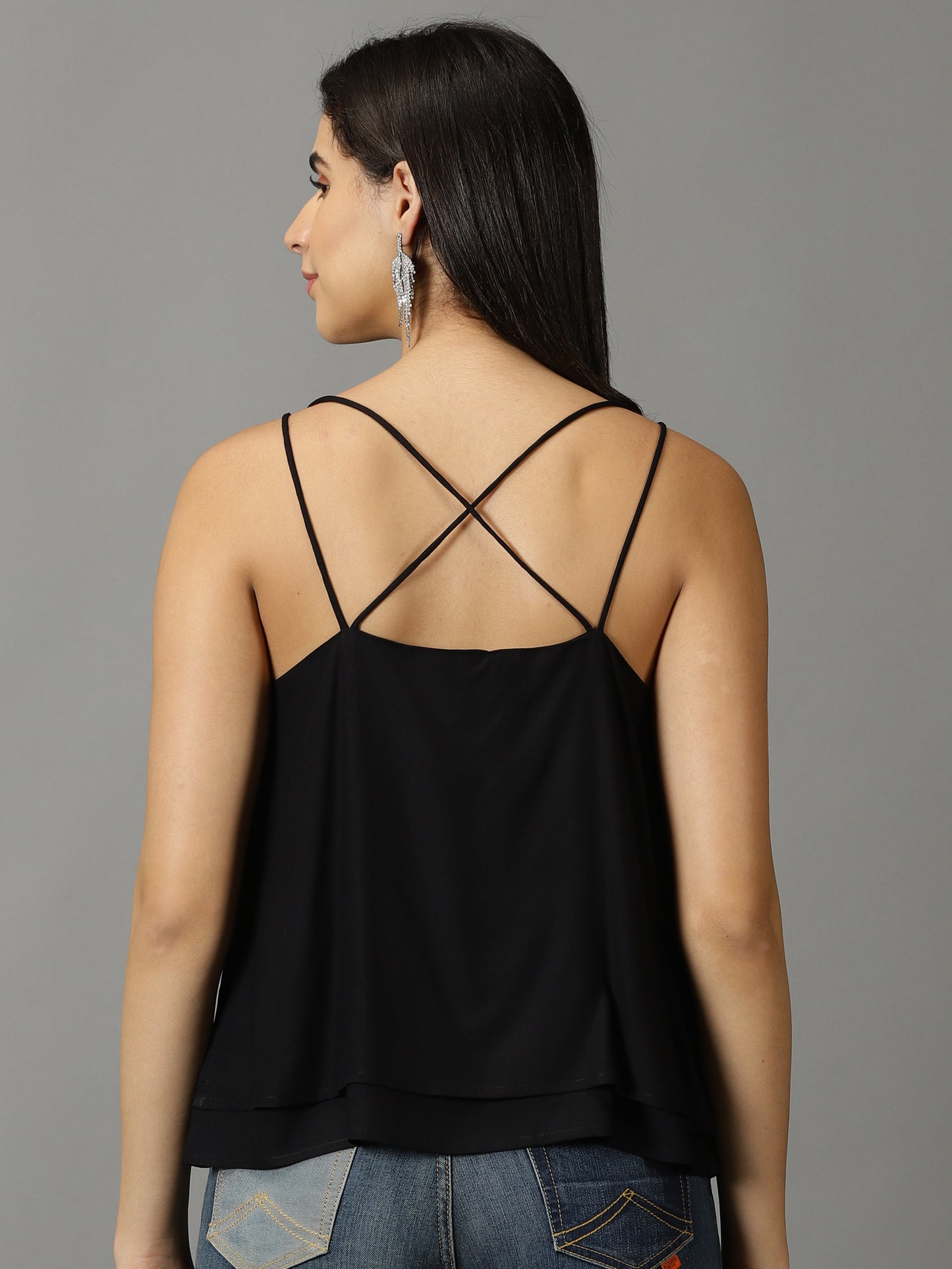 Women Black Solid Pure Rayon Top