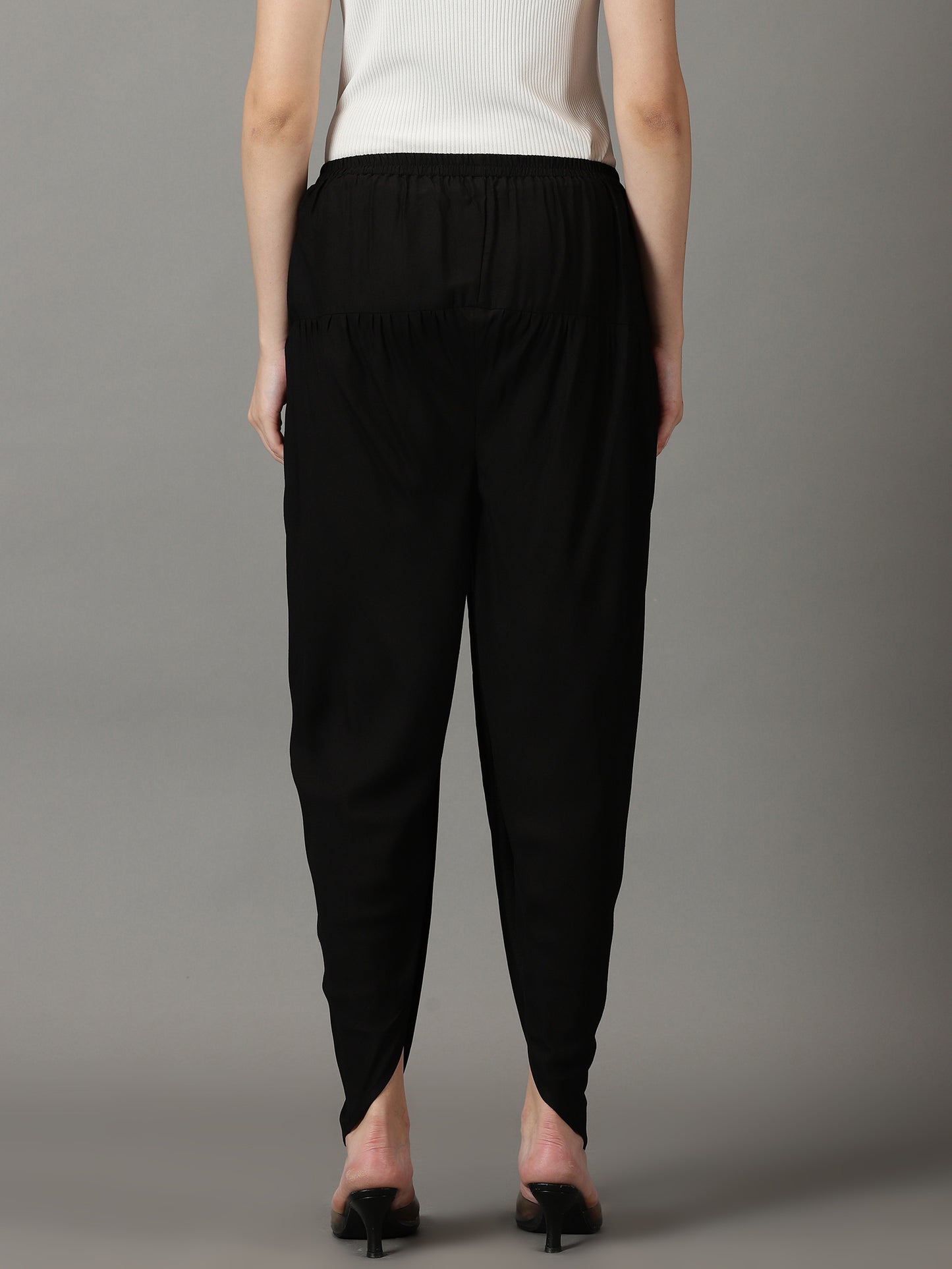 Women Black Solid Viscose Rayon Dhoti Pant