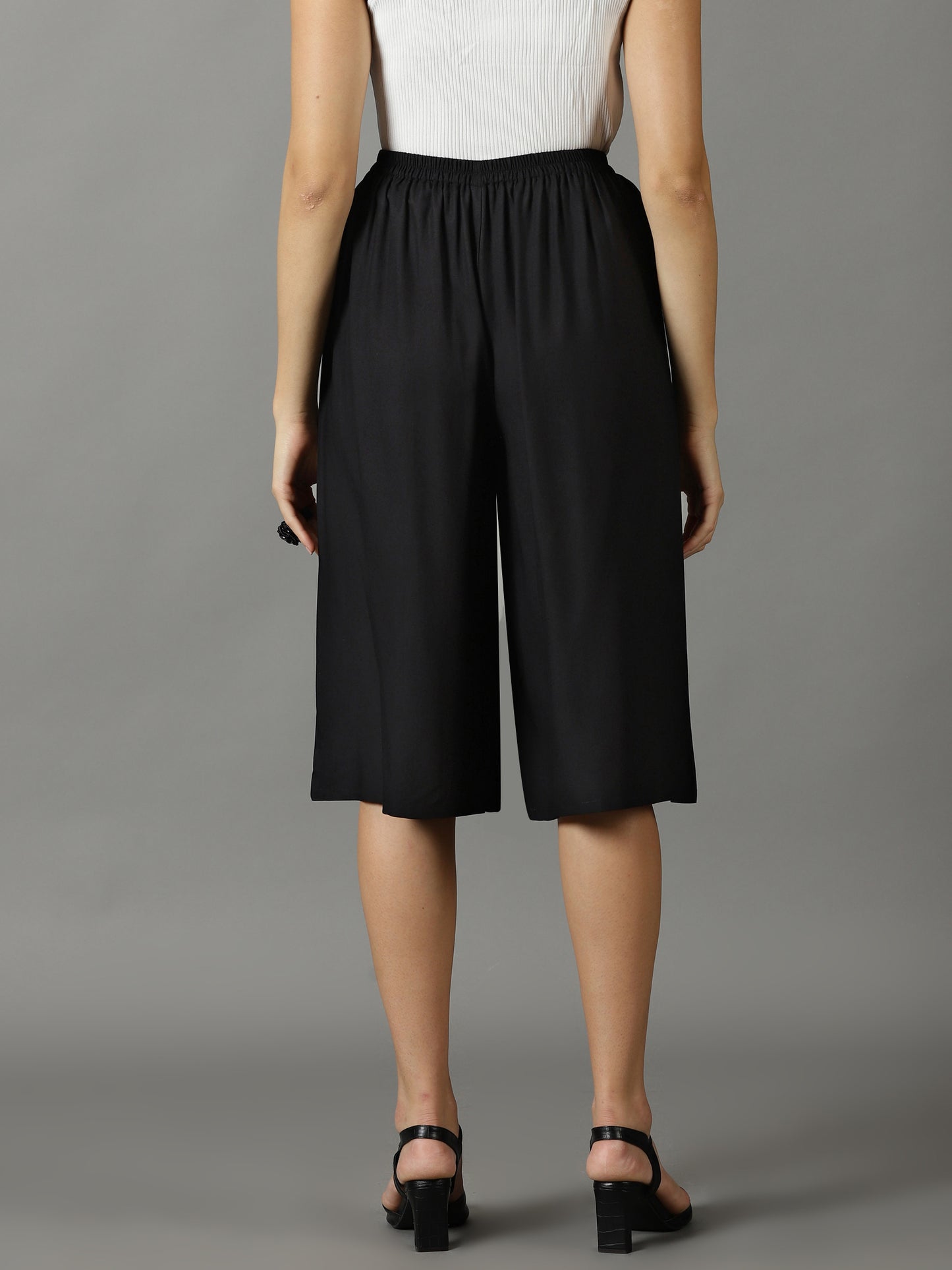 Women Black Rayon Half Pant