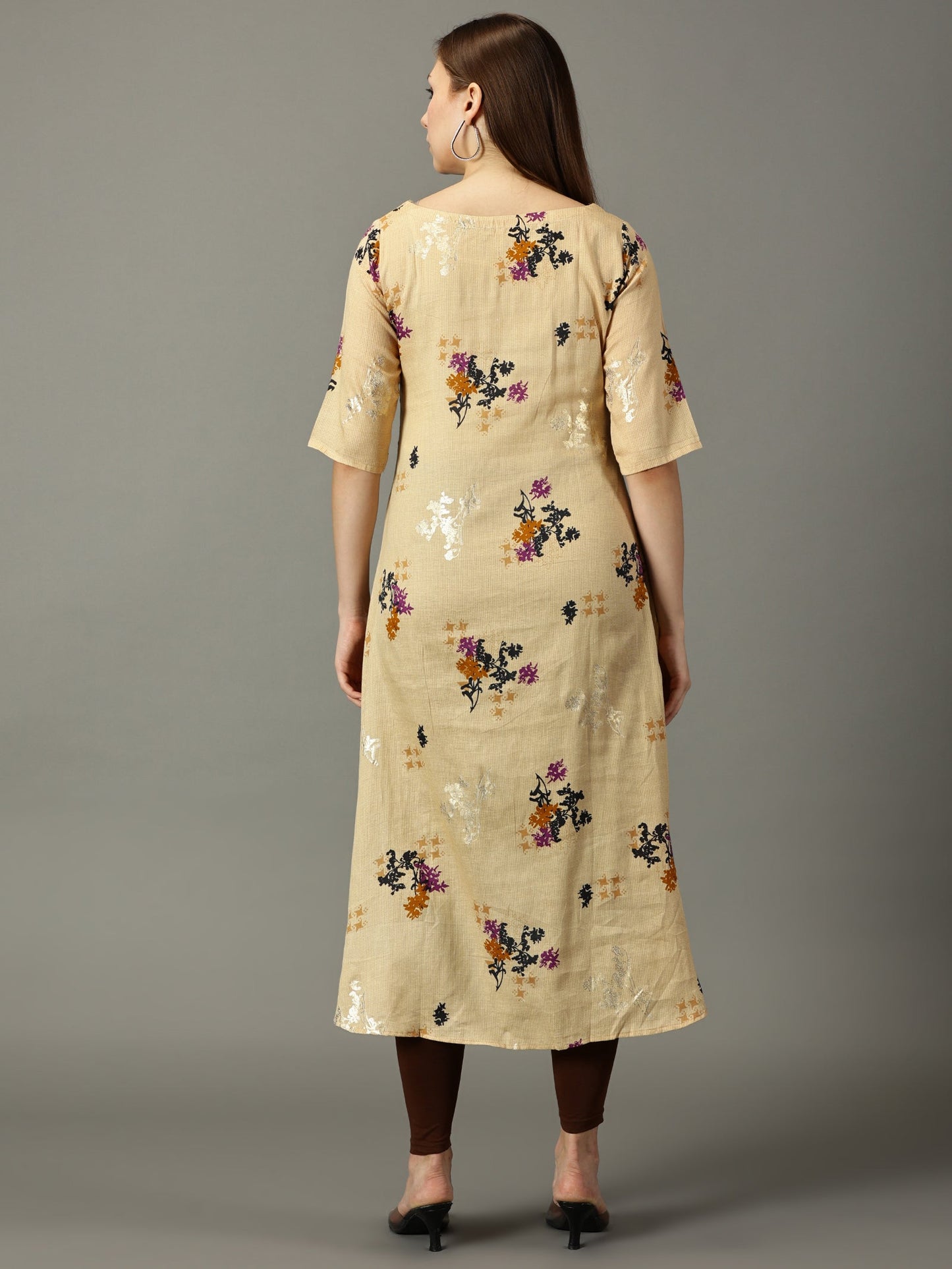 Women Yellow Floral Printed Cotton Kurta