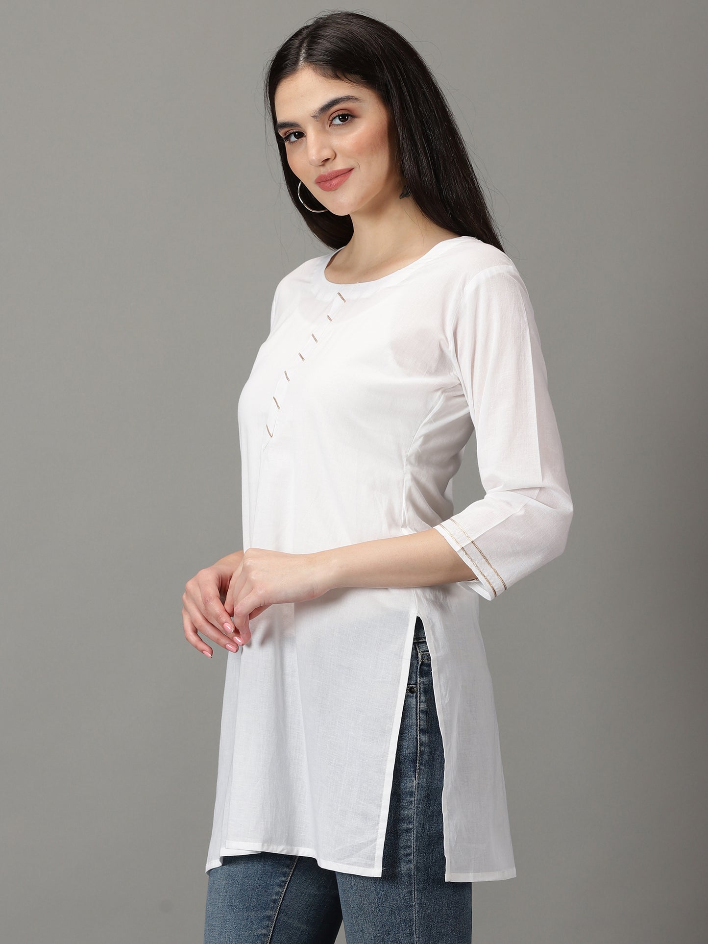 White Solid Cotton Kurta