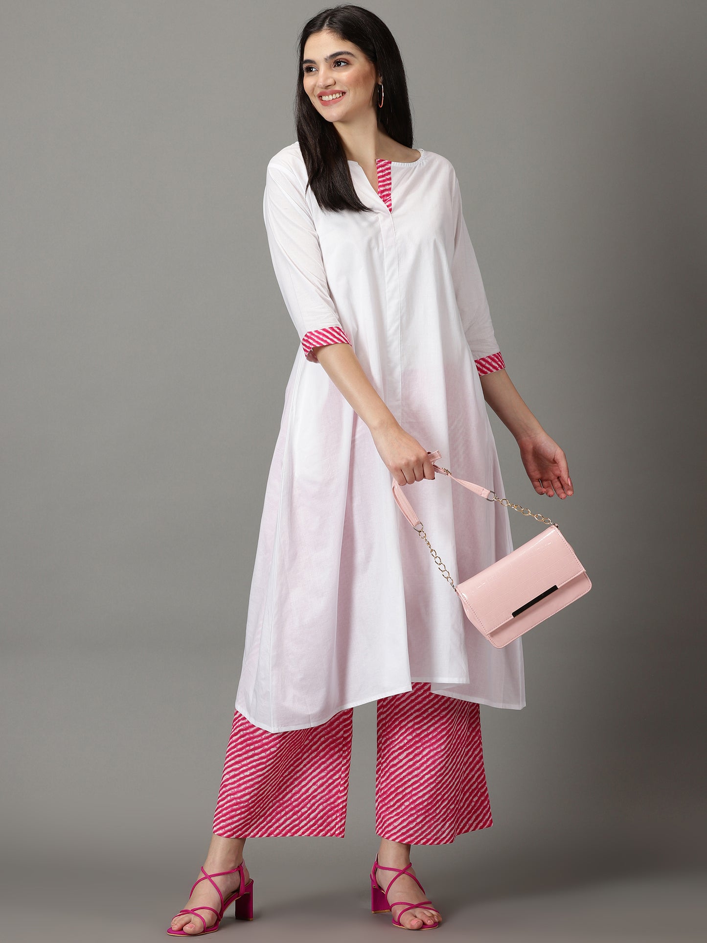 White Cotton A-Line Kurta With Palazzos