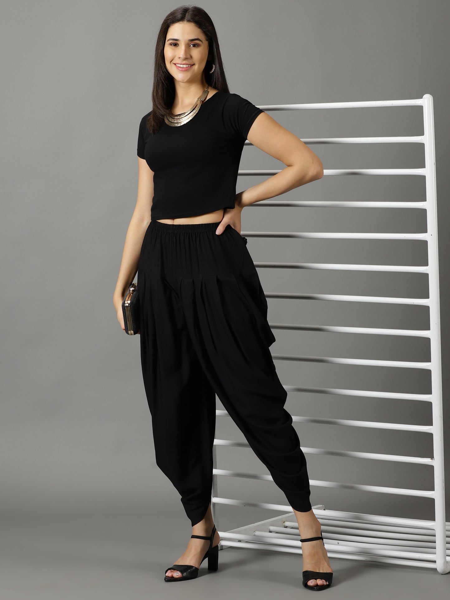 Women Black Rayon Dhoti Pant