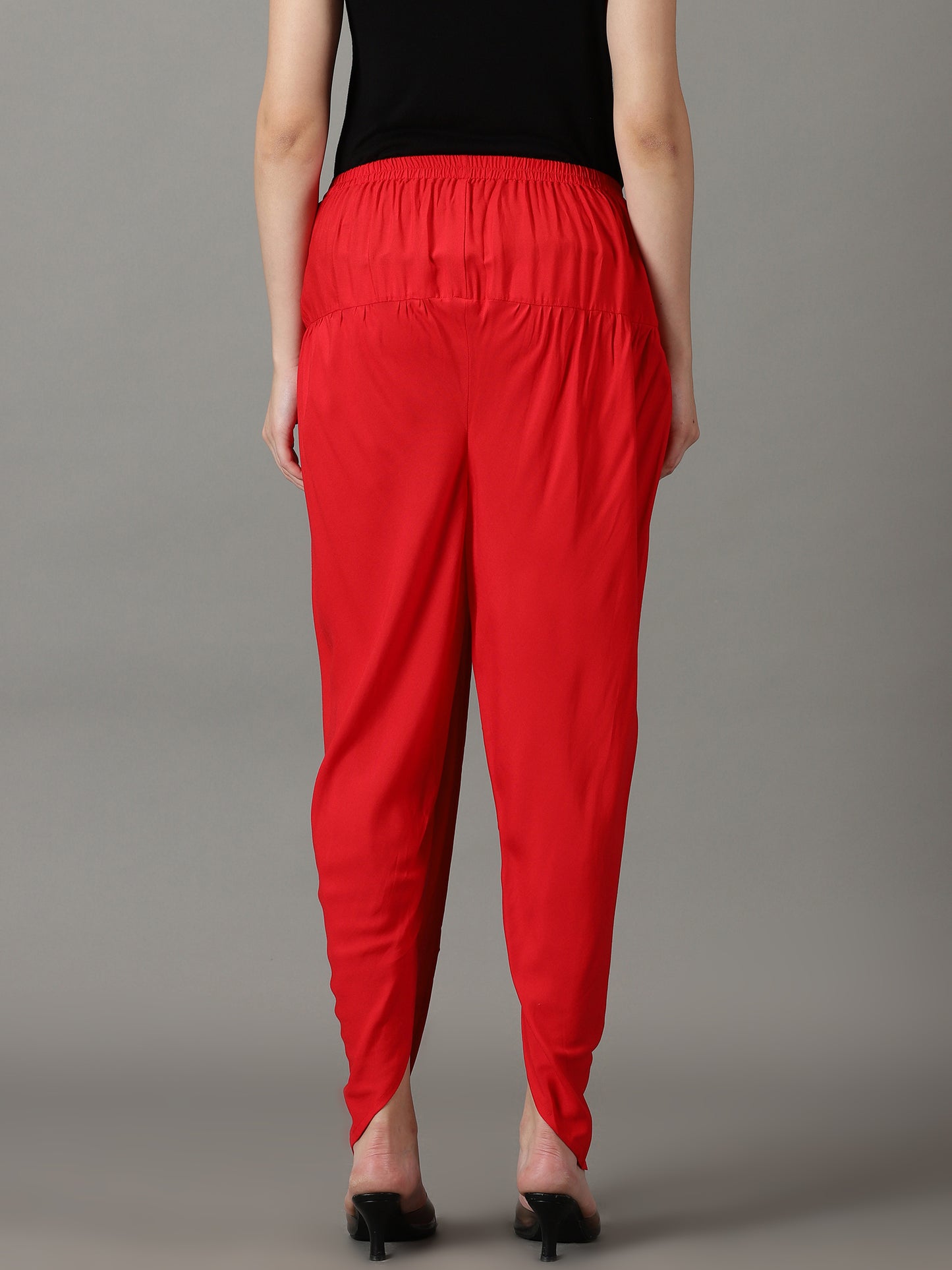 Women Red Solid Viscose Rayon Dhoti Pant