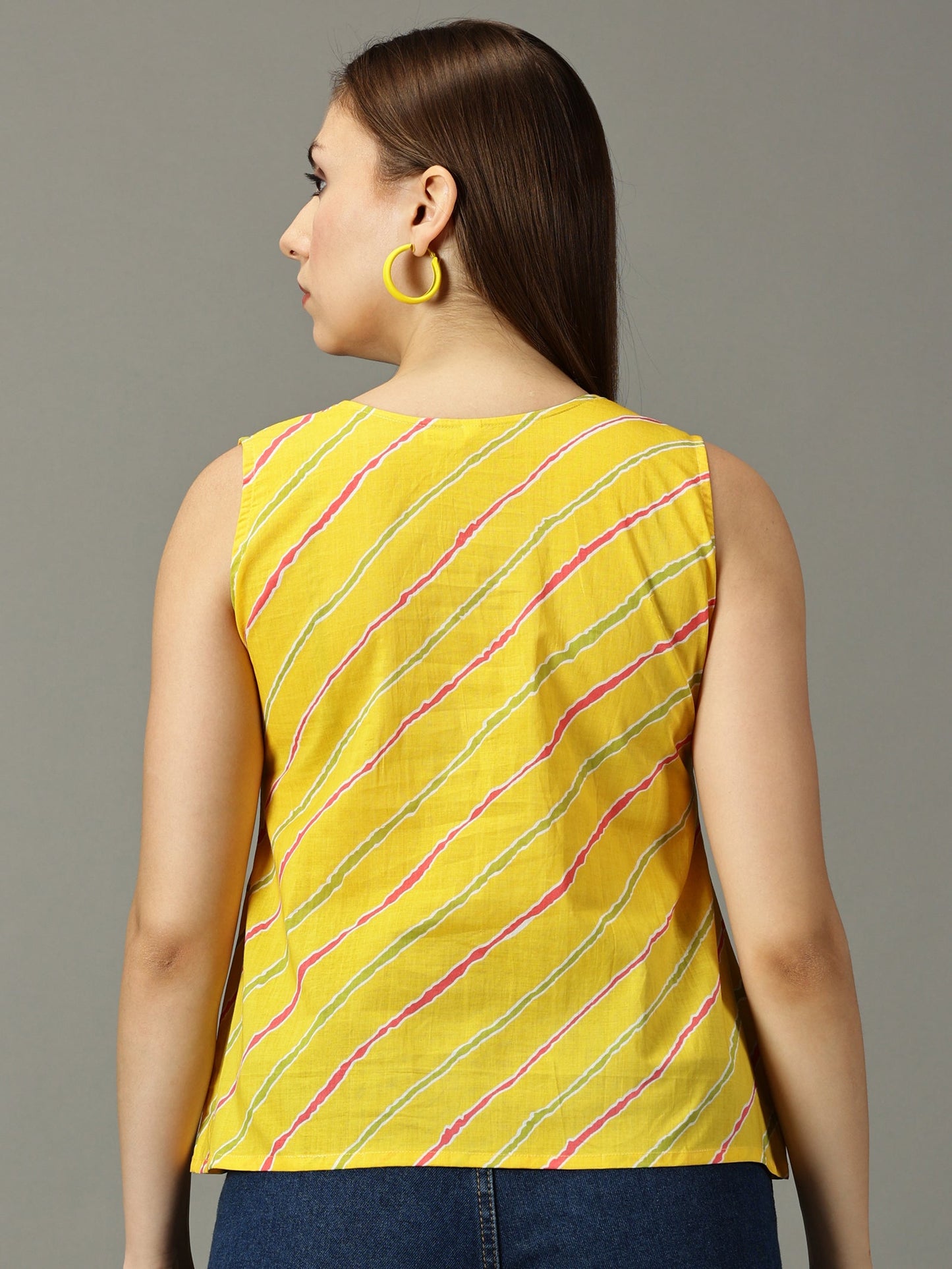 Women Yellow Cotton Printed Top