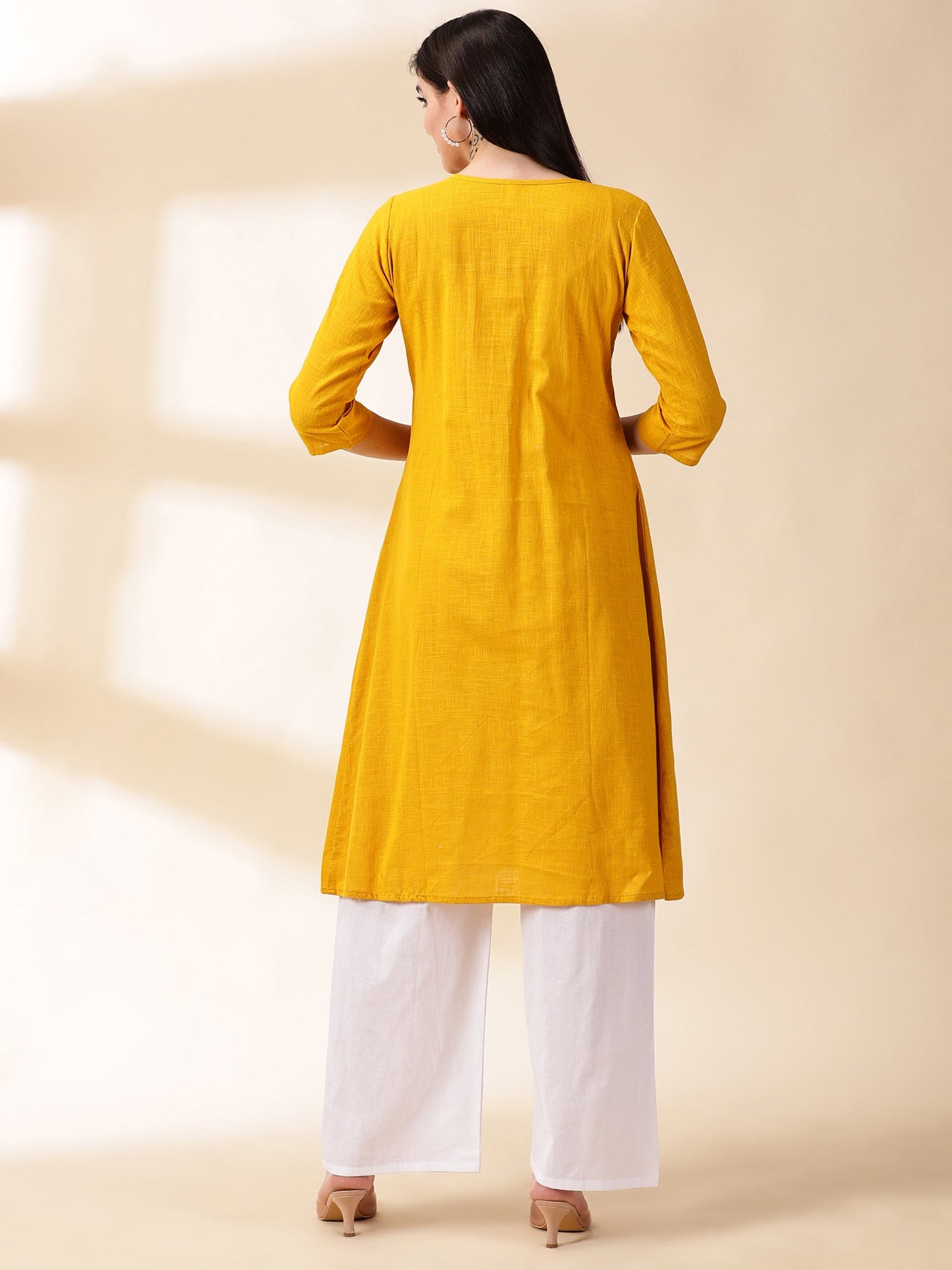 Women yellow Cotton Kurta With palazzos