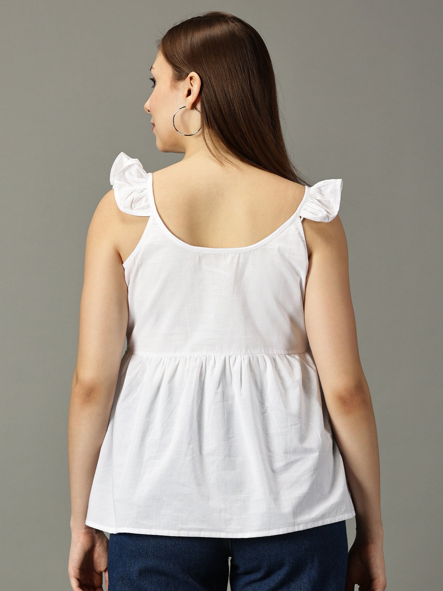 Women White Cotton Ruffled Top