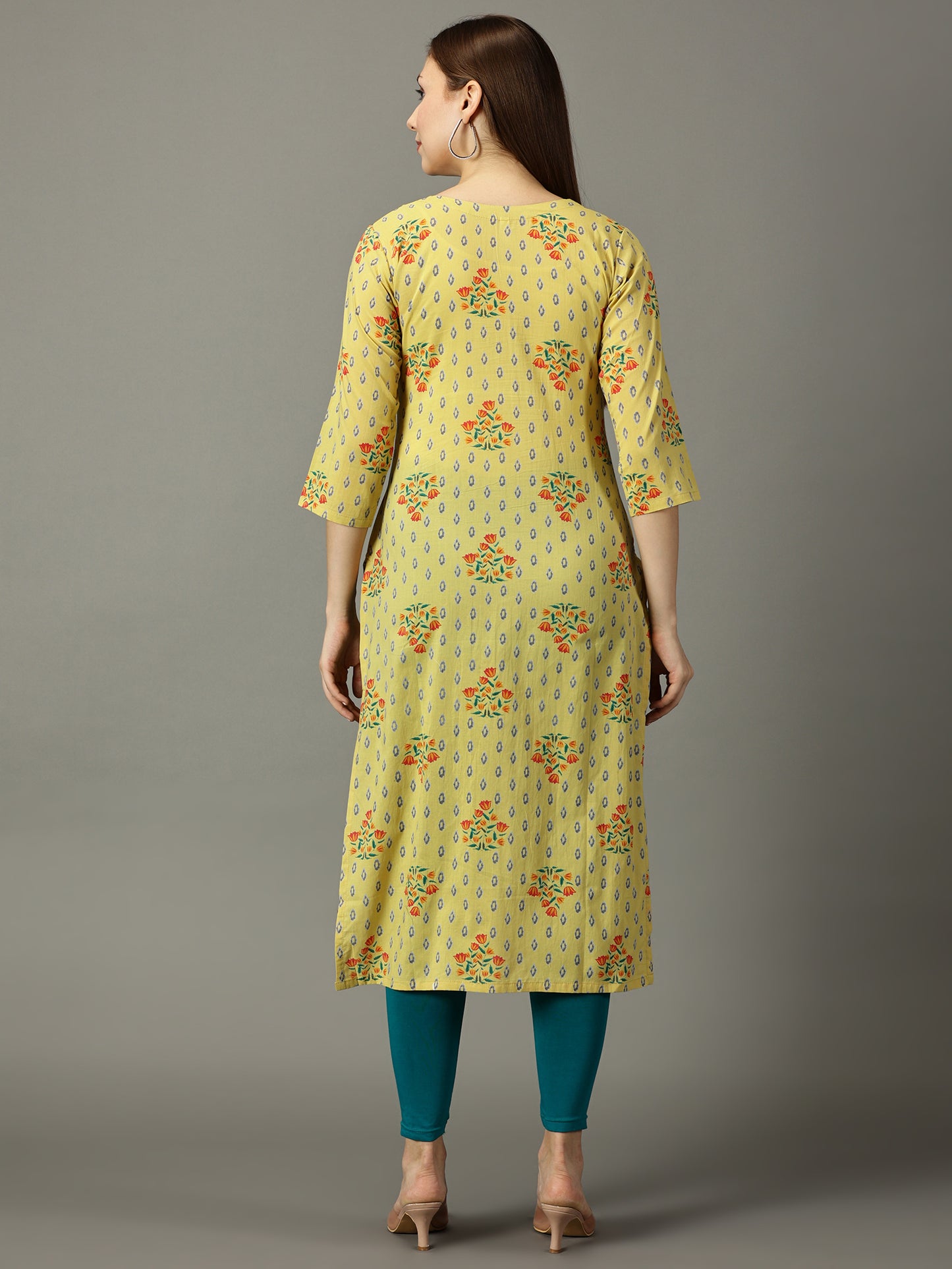 Women Yellow Printed Cotton Kurta