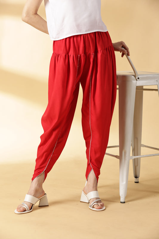 Women Red Reyon Dhoti