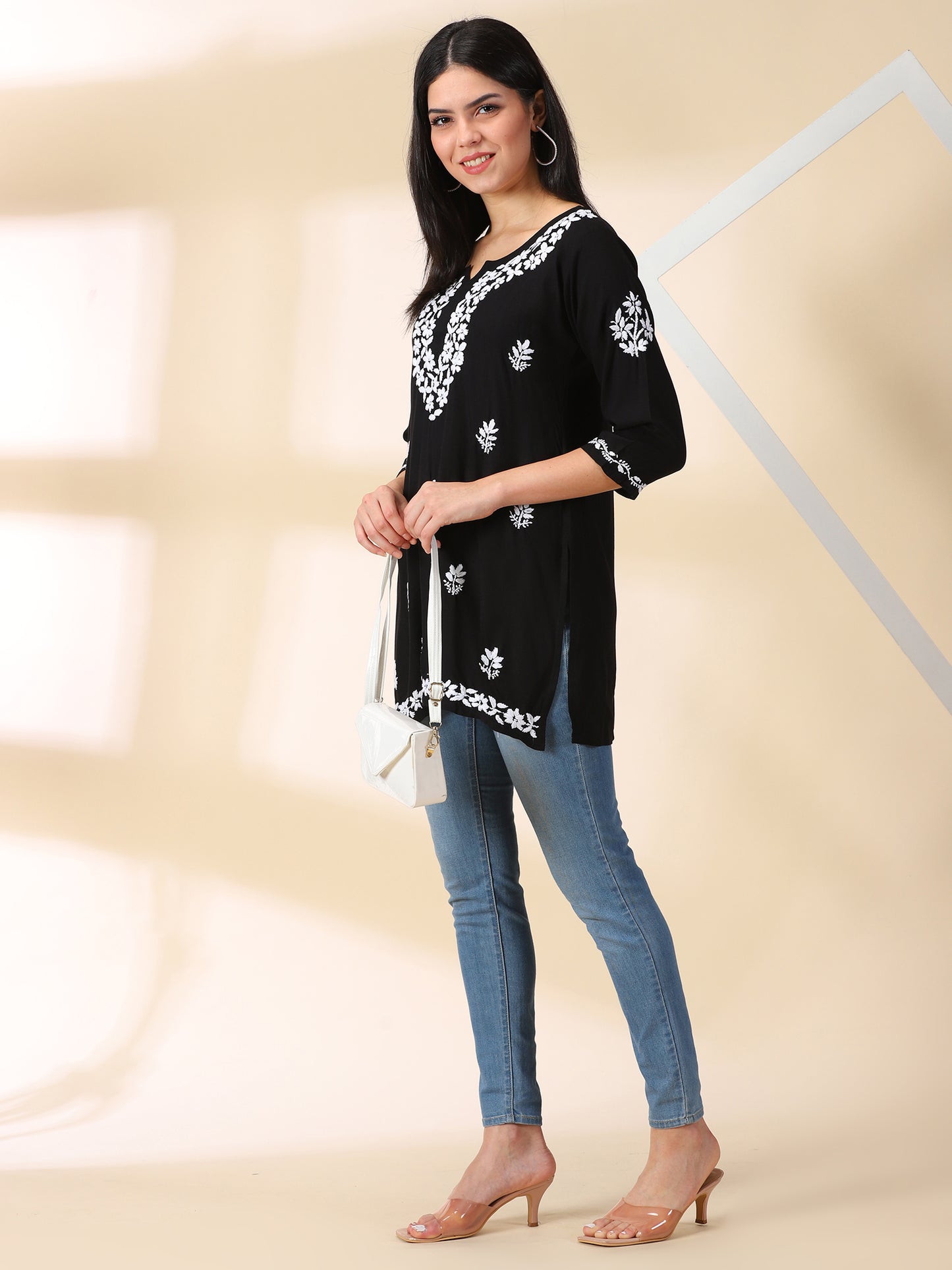 Chikankari Black Rayon Kurta