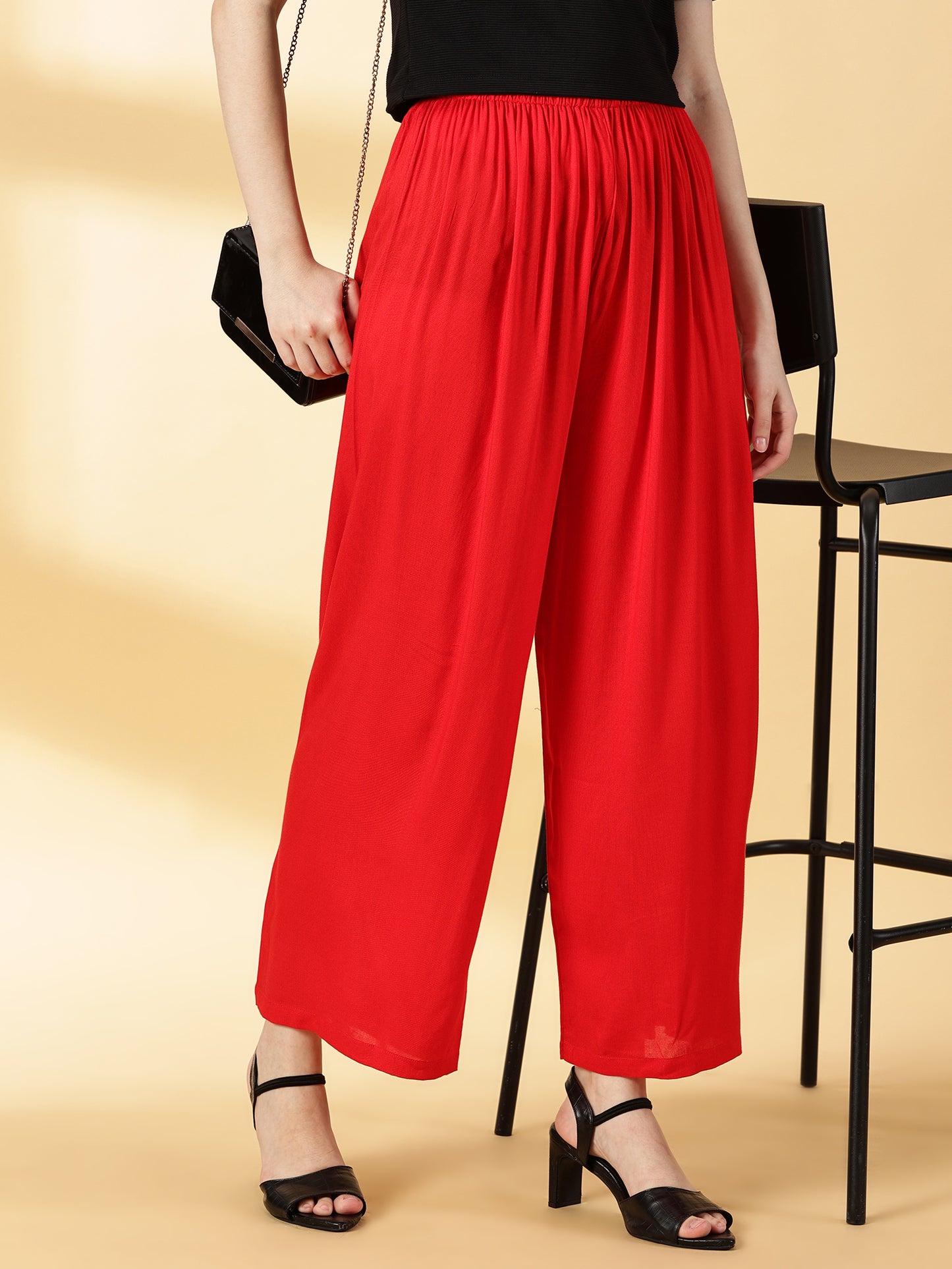 Women Red Reyon palazzo