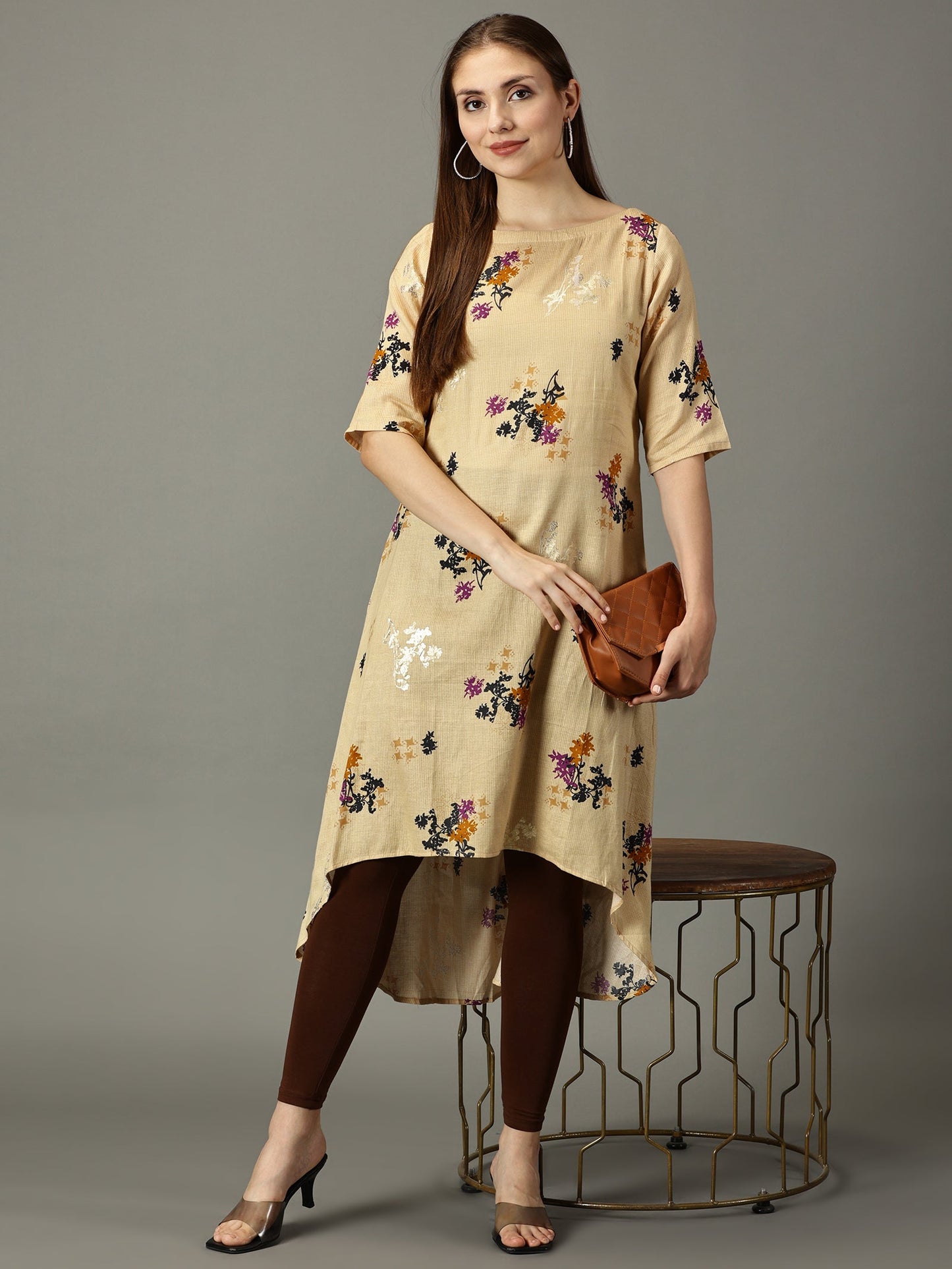 Women Yellow Floral Printed Cotton Kurta